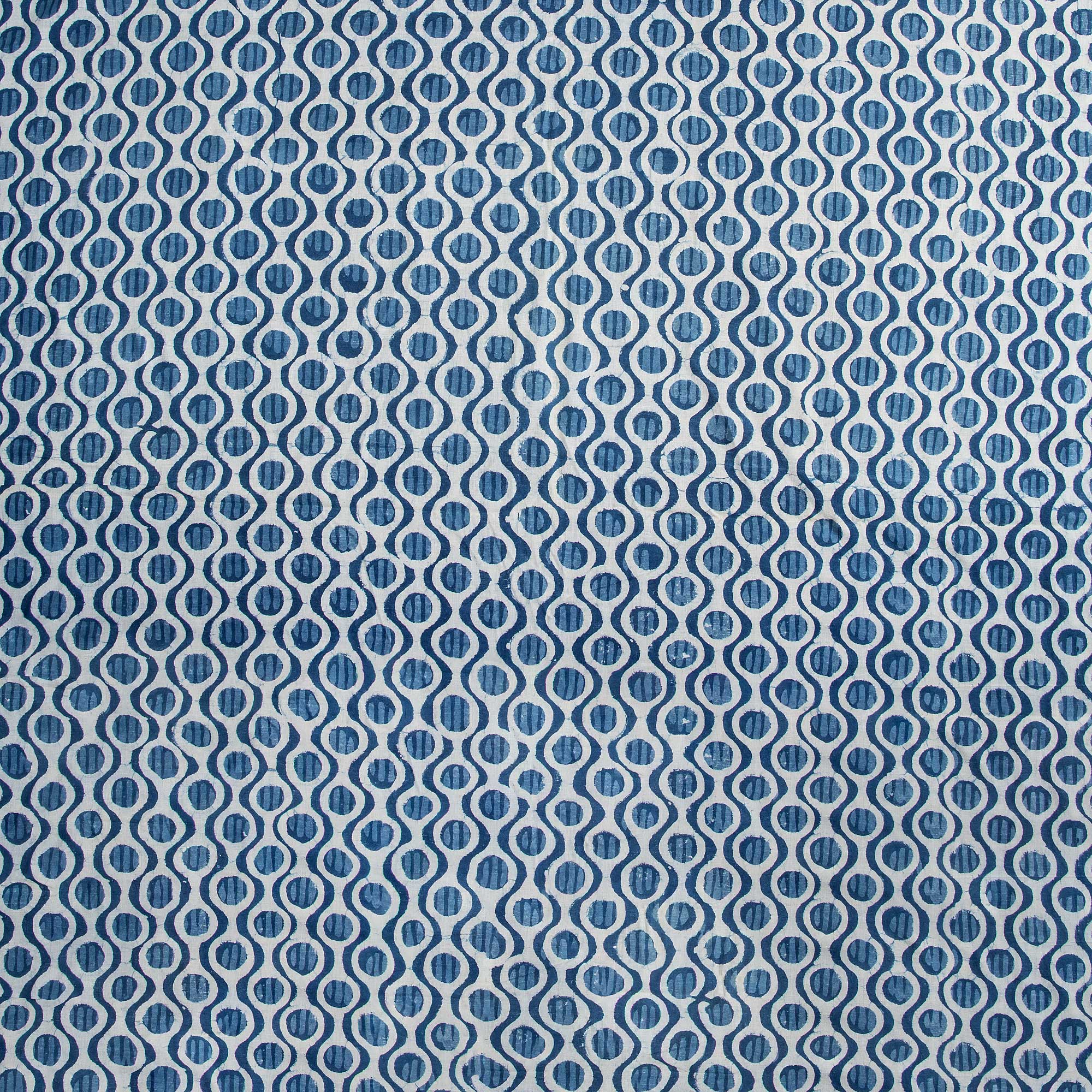Geometrical Indigo Blue Indian Hand Block Printed Cotton Voile Fabric - Image 3
