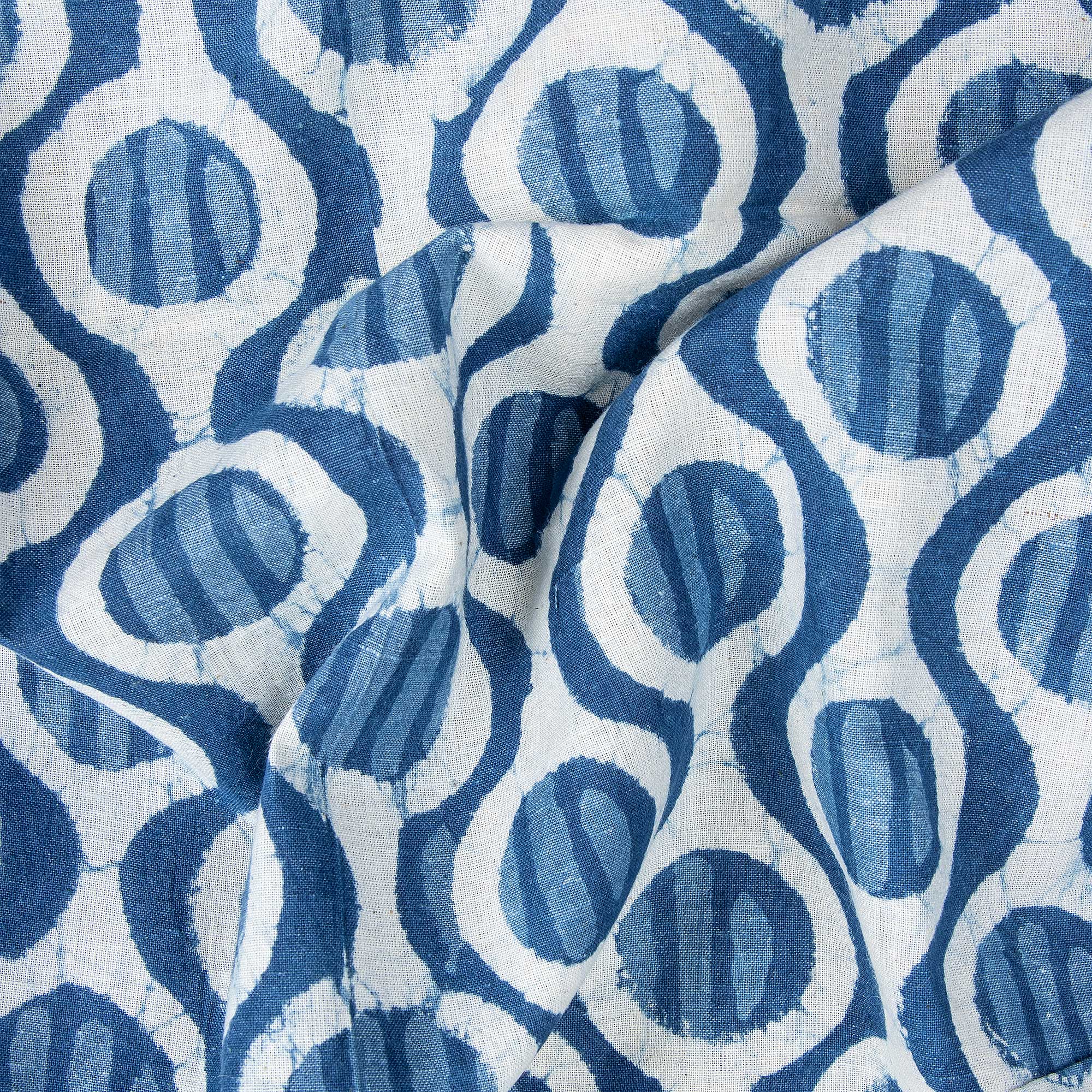 Geometrical Indigo Blue Indian Hand Block Printed Cotton Voile Fabric - Image 4