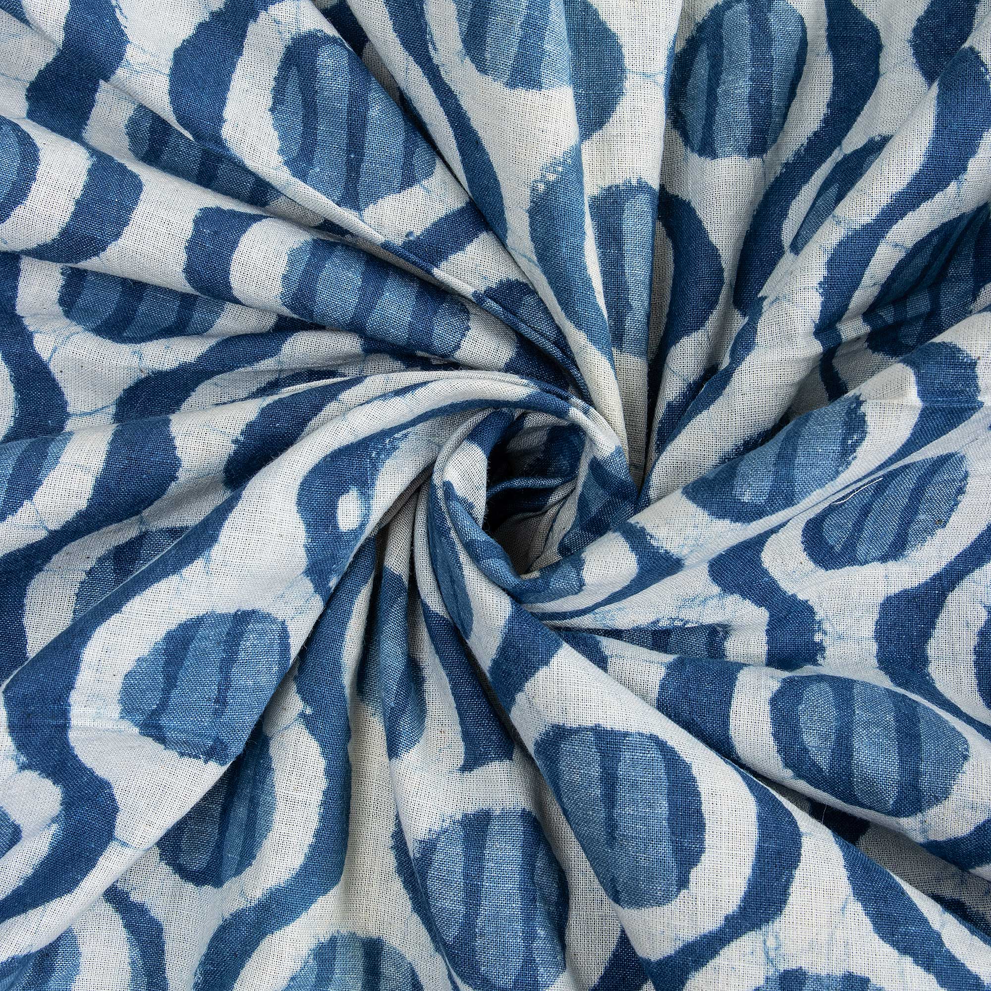 Geometrical Indigo Blue Indian Hand Block Printed Cotton Voile Fabric - Image 5