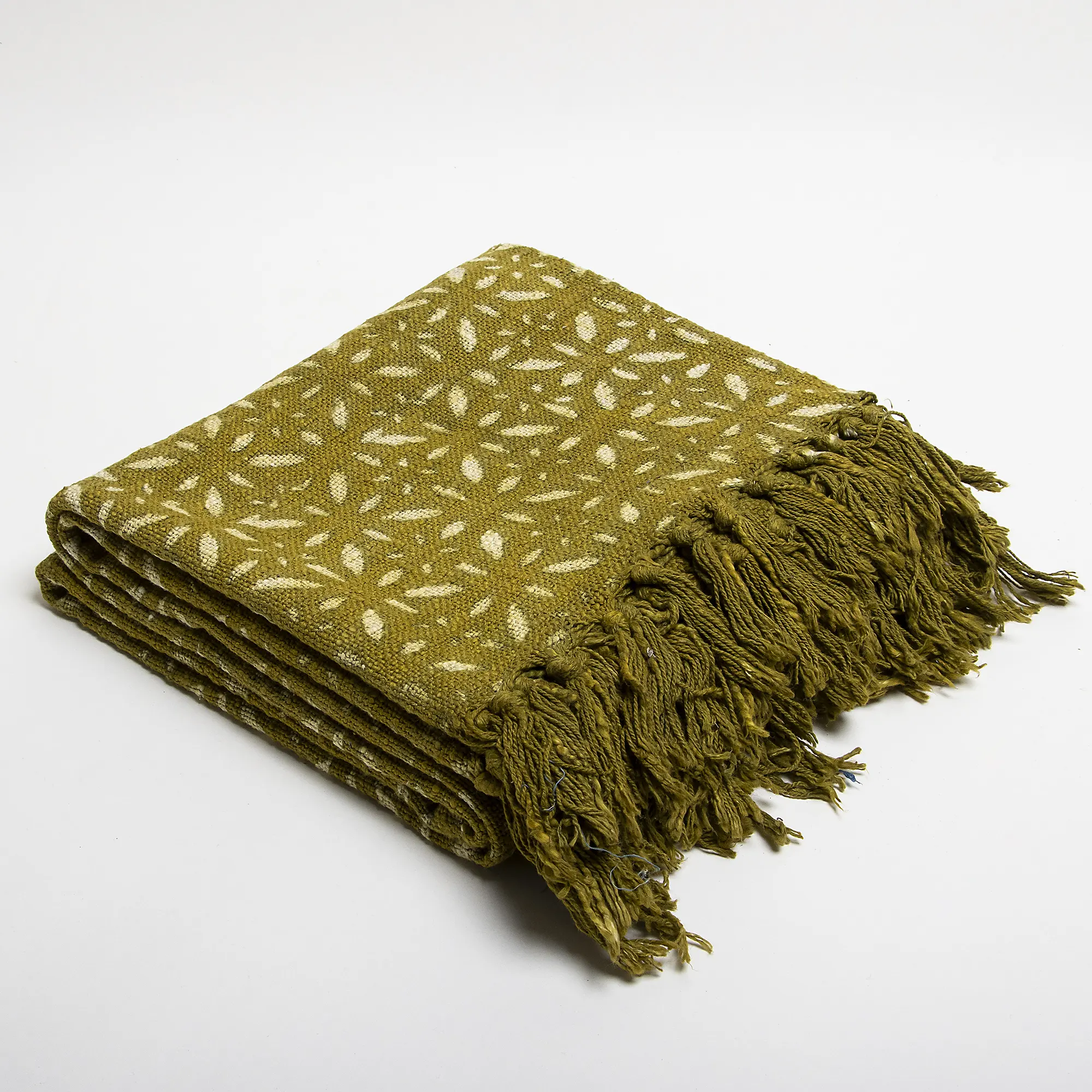 Stylish Handmade Green Floral Block Printed Cotton Throw Blankets for Home Decor - Image 2