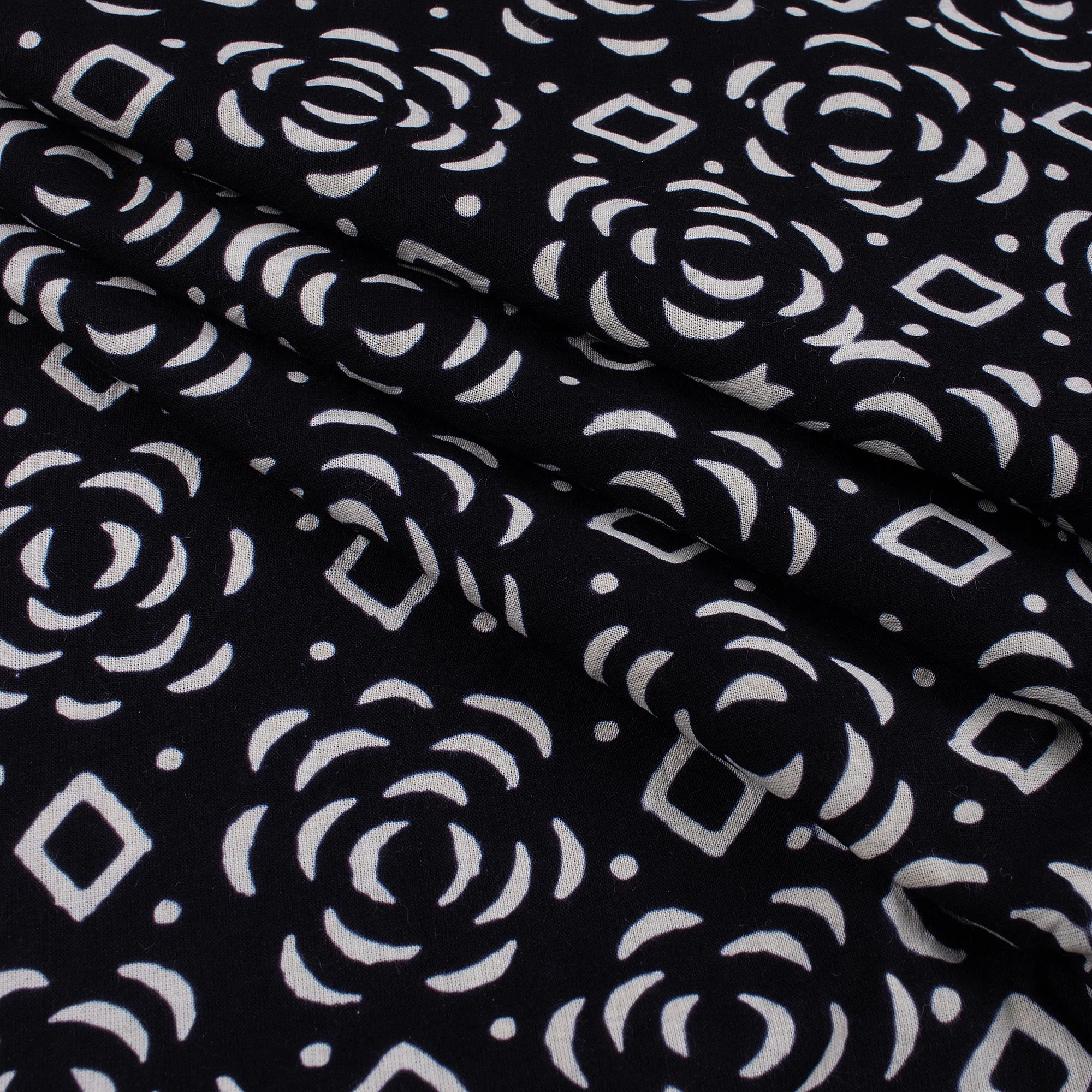 Pure Cotton Hand Block Printed Black & White Fabric - Image 4