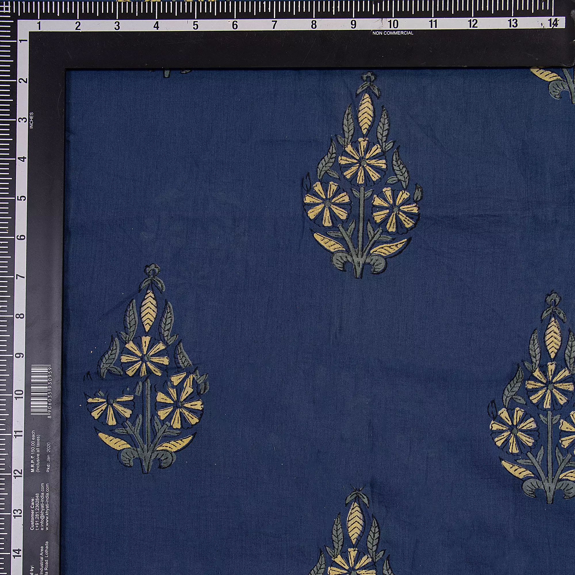 Pure Cotton Hand Block Printed Running Discharge Fabric - Image 3
