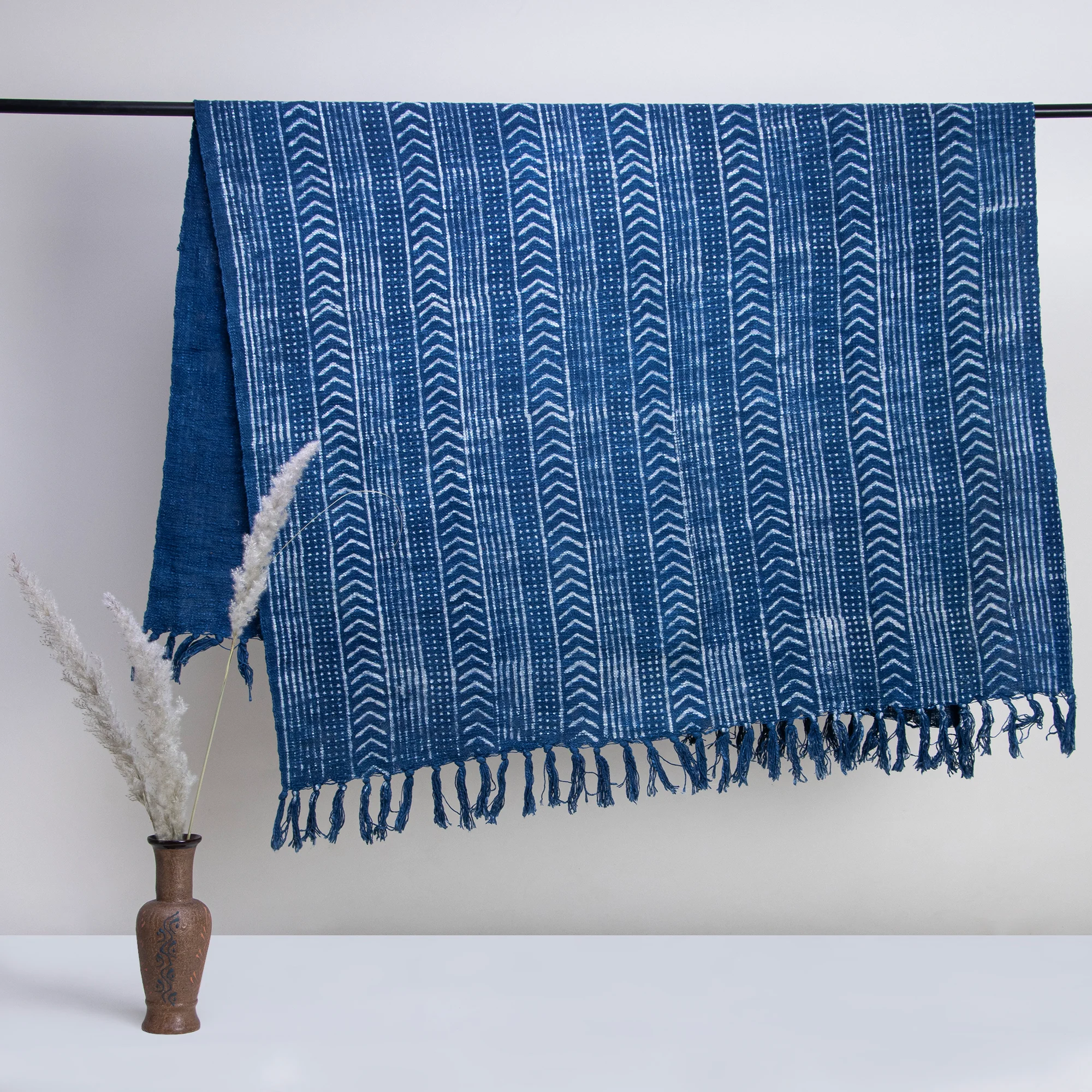 Indigo Hand Block Printed Pure Cotton Throw Blankets for Couch - Image 4