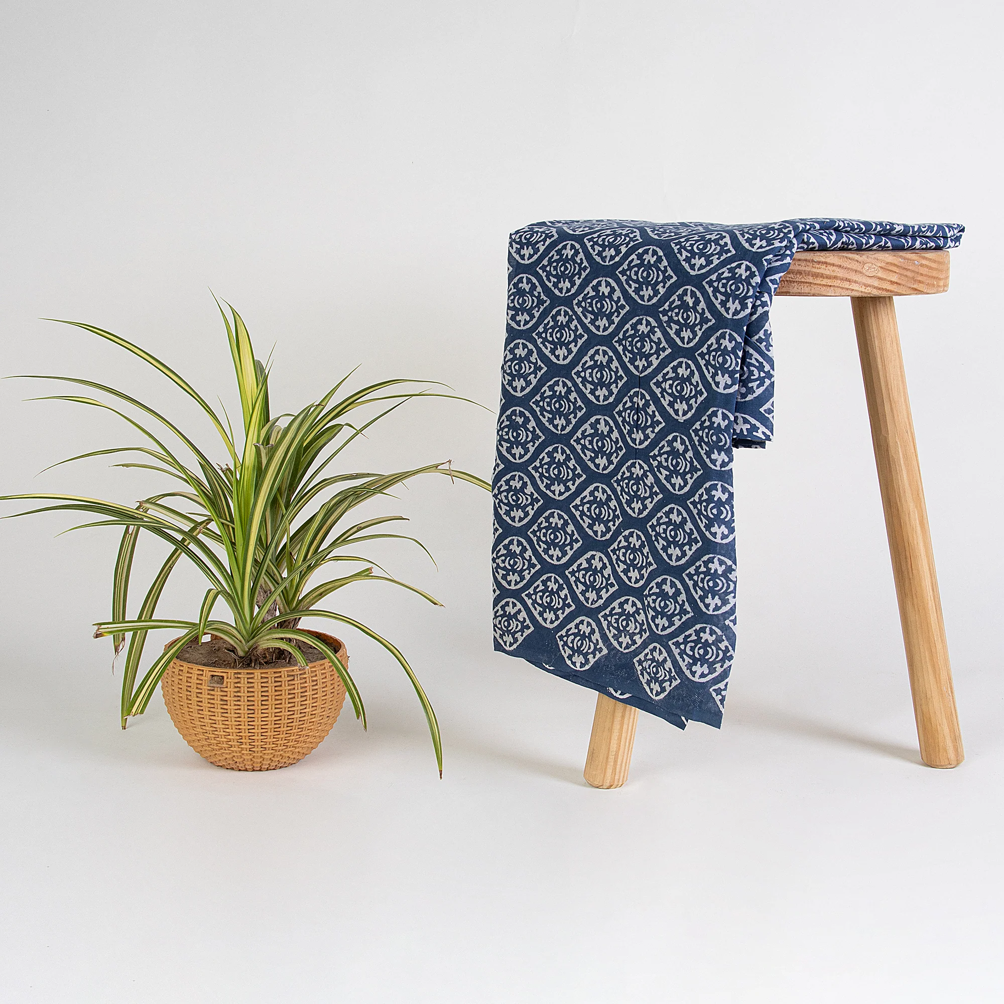 Pure Cotton Indigo Blue Hand Printed Geometrical Kaftan Fabric Cloth - Image 3