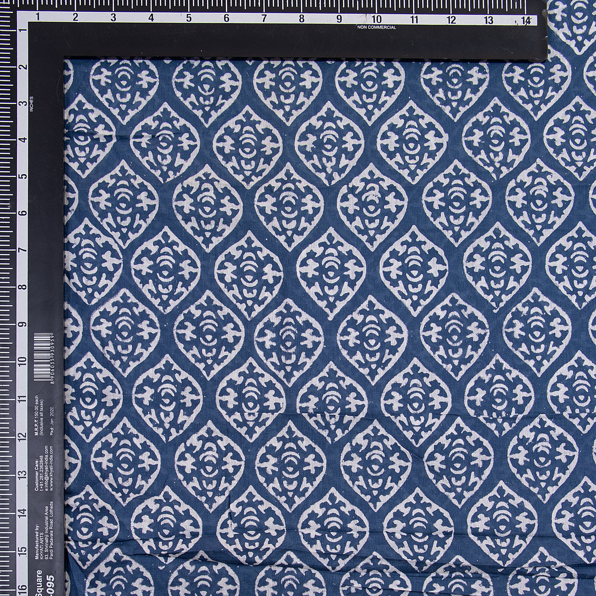 Pure Cotton Indigo Blue Hand Printed Geometrical Kaftan Fabric Cloth - Image 4