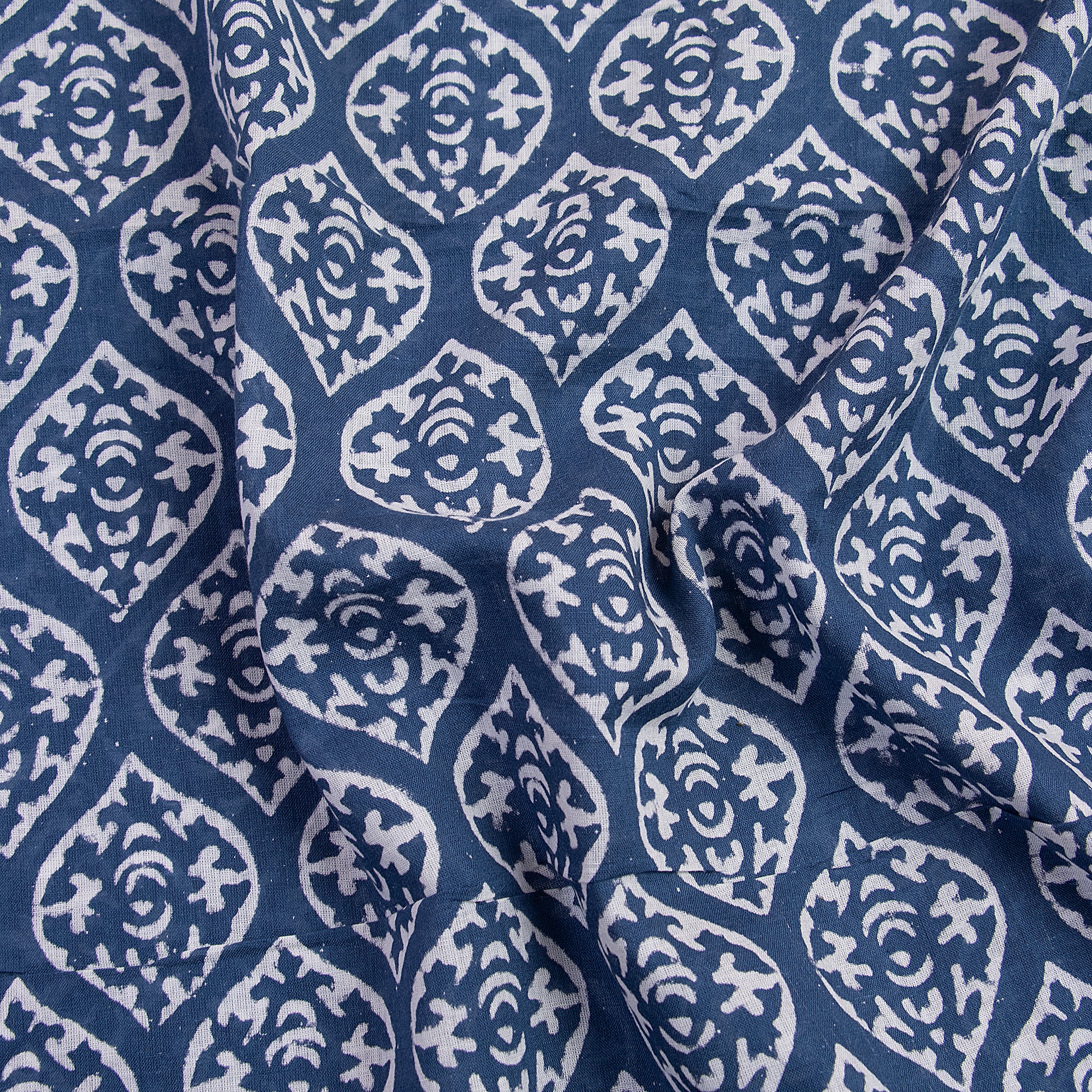 Pure Cotton Indigo Blue Hand Printed Geometrical Kaftan Fabric Cloth - Image 6