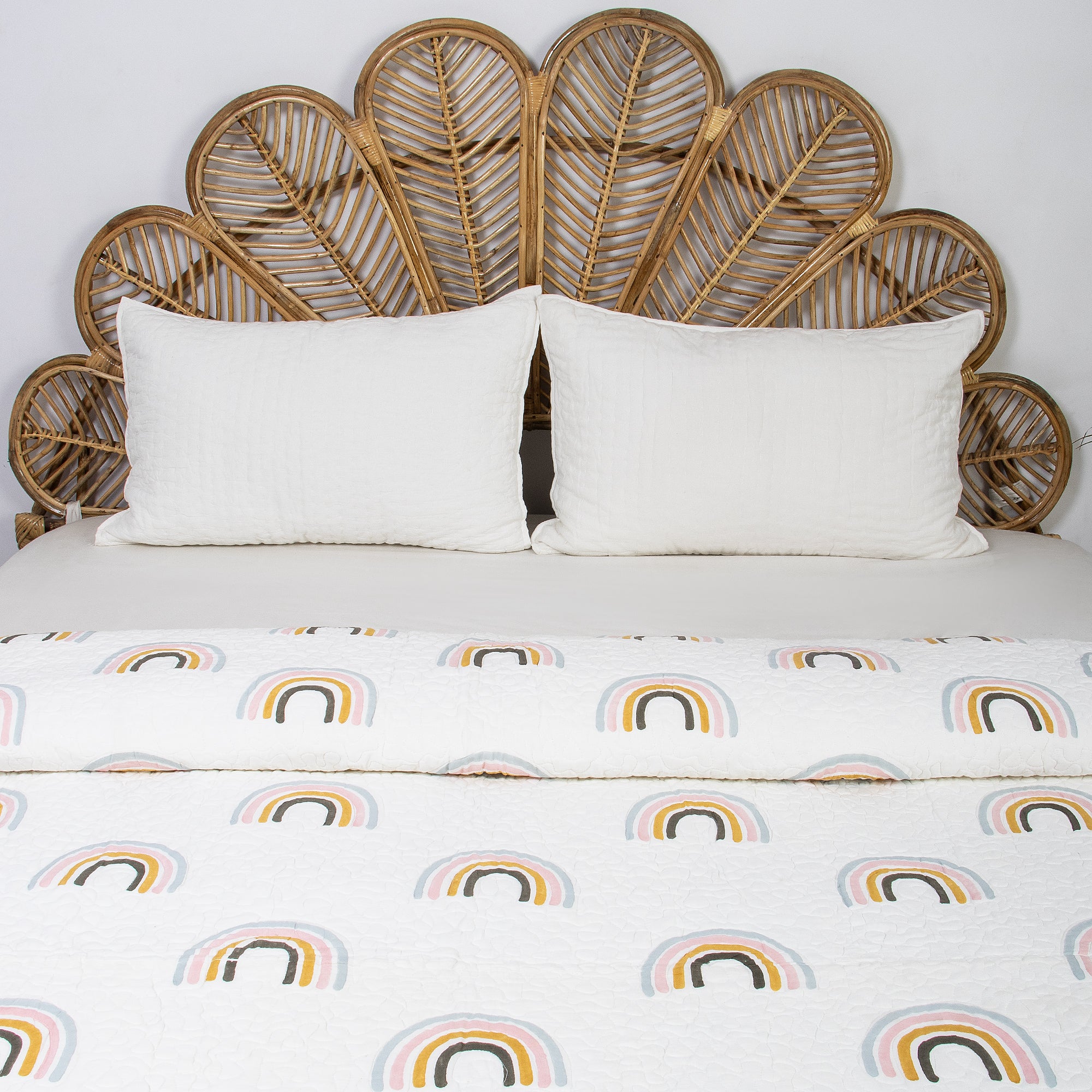 Home Decor Rainbow Block Printed Pure Cotton Machine Blanket - Image 4