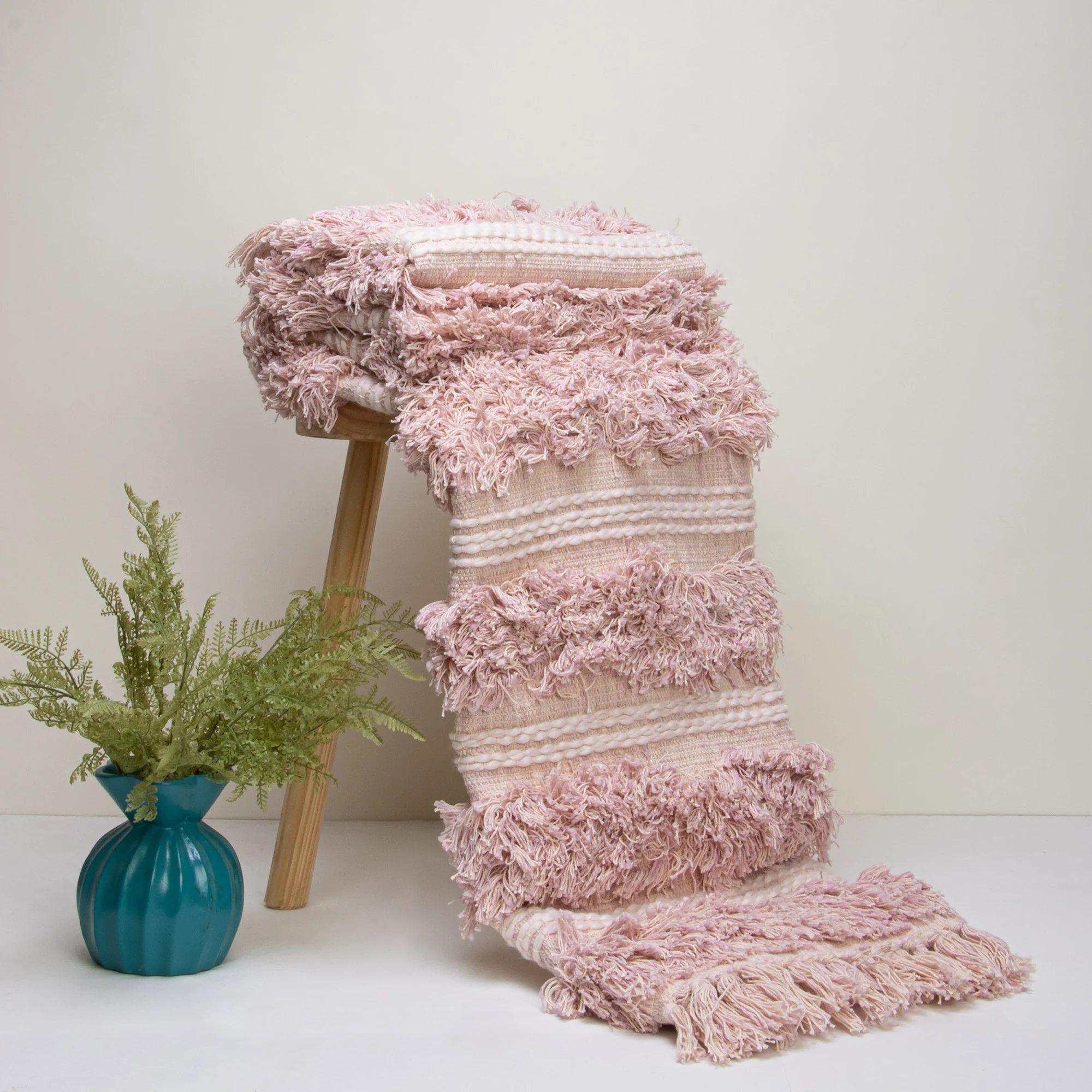 Organic Handcrafted Pink Pure Cotton Tufted Throw Blanket for Sofa - Image 4