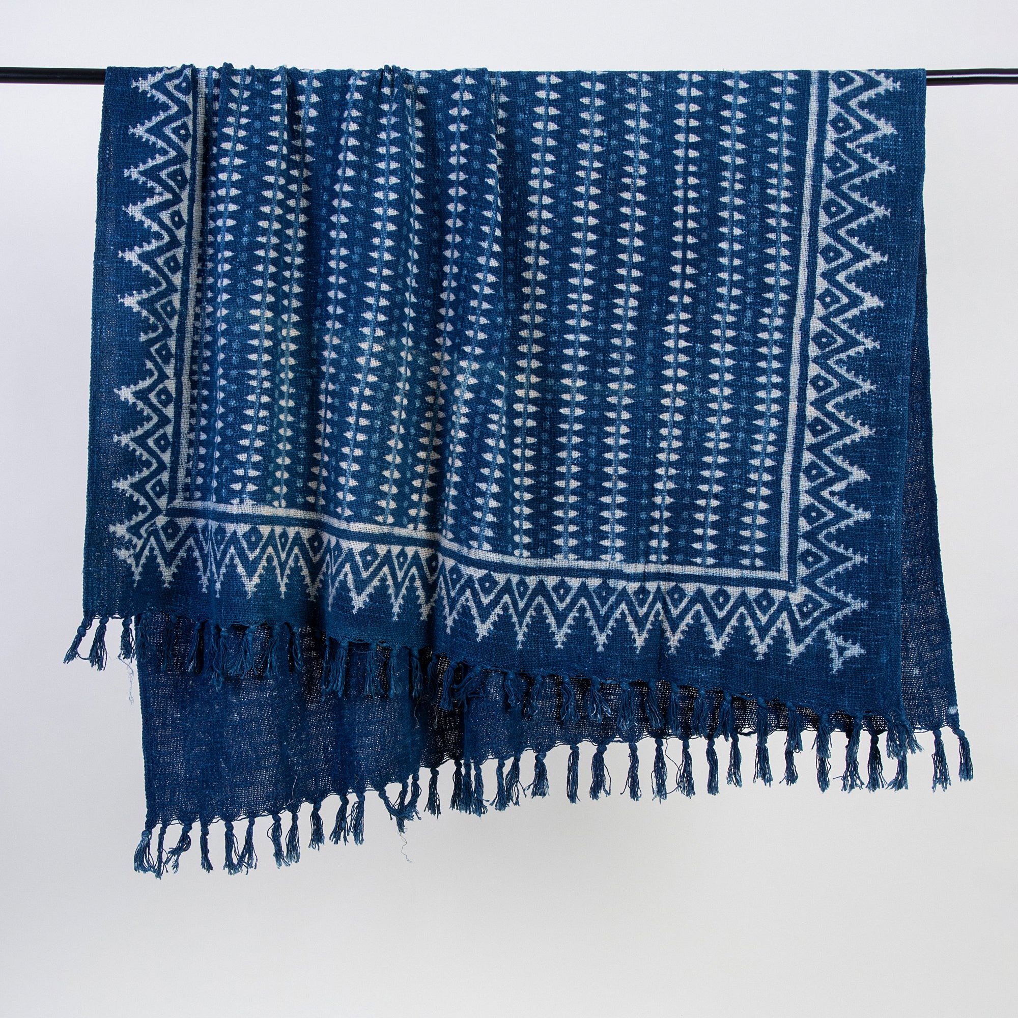 Bohemian Indigo Hand Block Printed Cotton Throw Blanket - Image 4