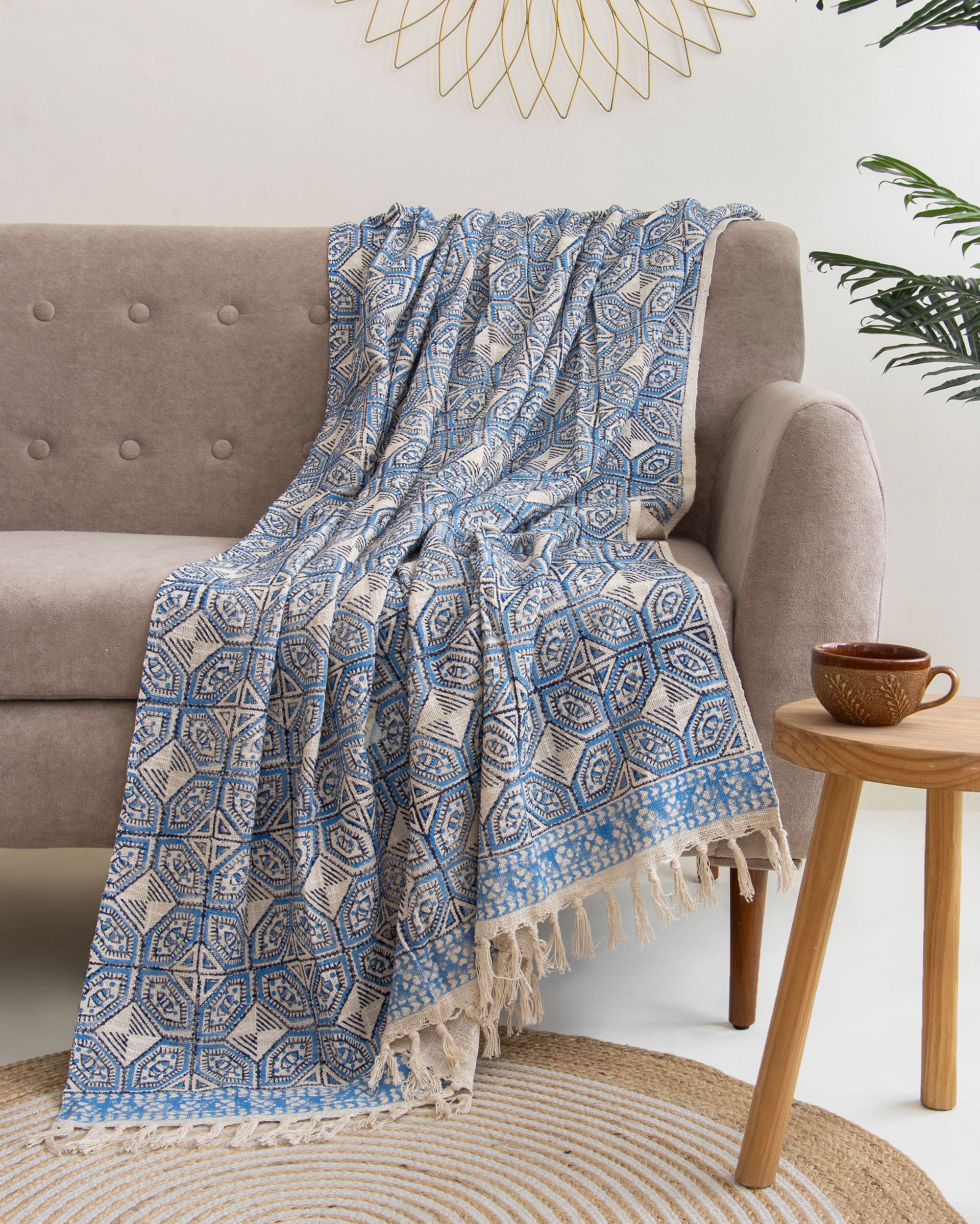 Hand Block Printed Pure Cotton Throw Blankets for Sofa