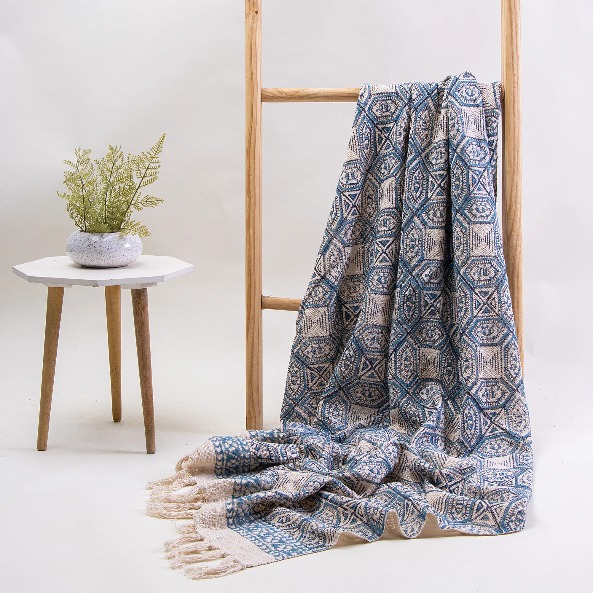 Hand Block Printed Pure Cotton Throw Blankets for Sofa - Image 10