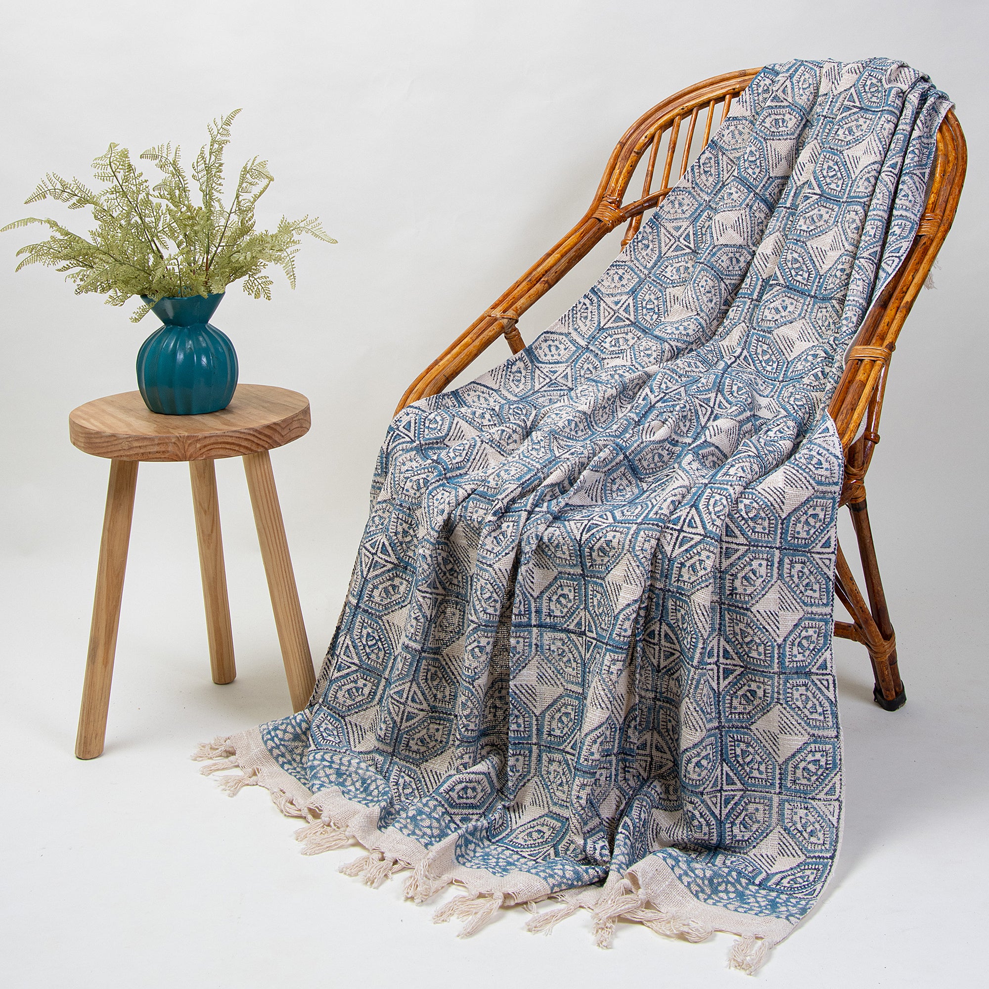 Hand Block Printed Pure Cotton Throw Blankets for Sofa - Image 12
