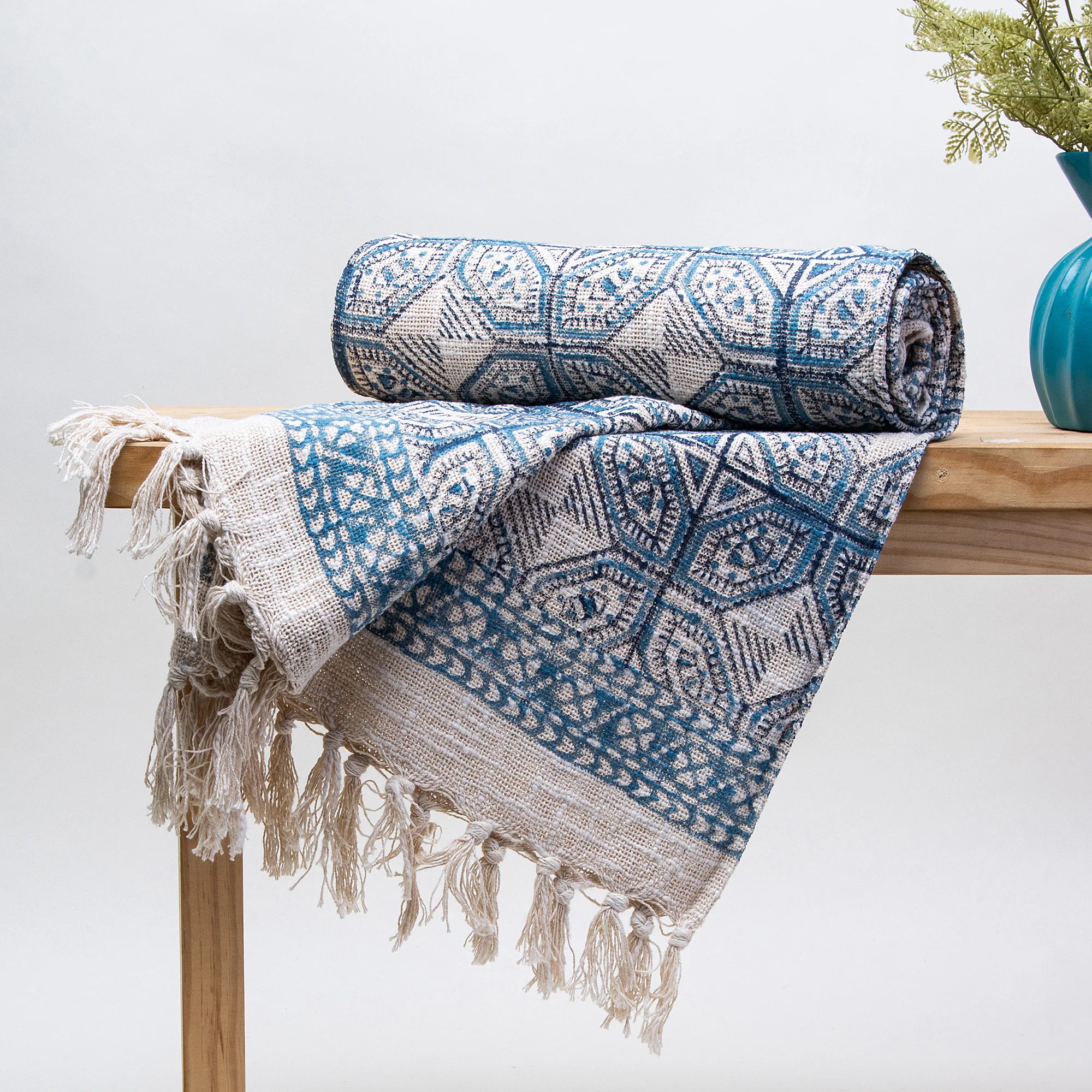Hand Block Printed Pure Cotton Throw Blankets for Sofa - Image 2
