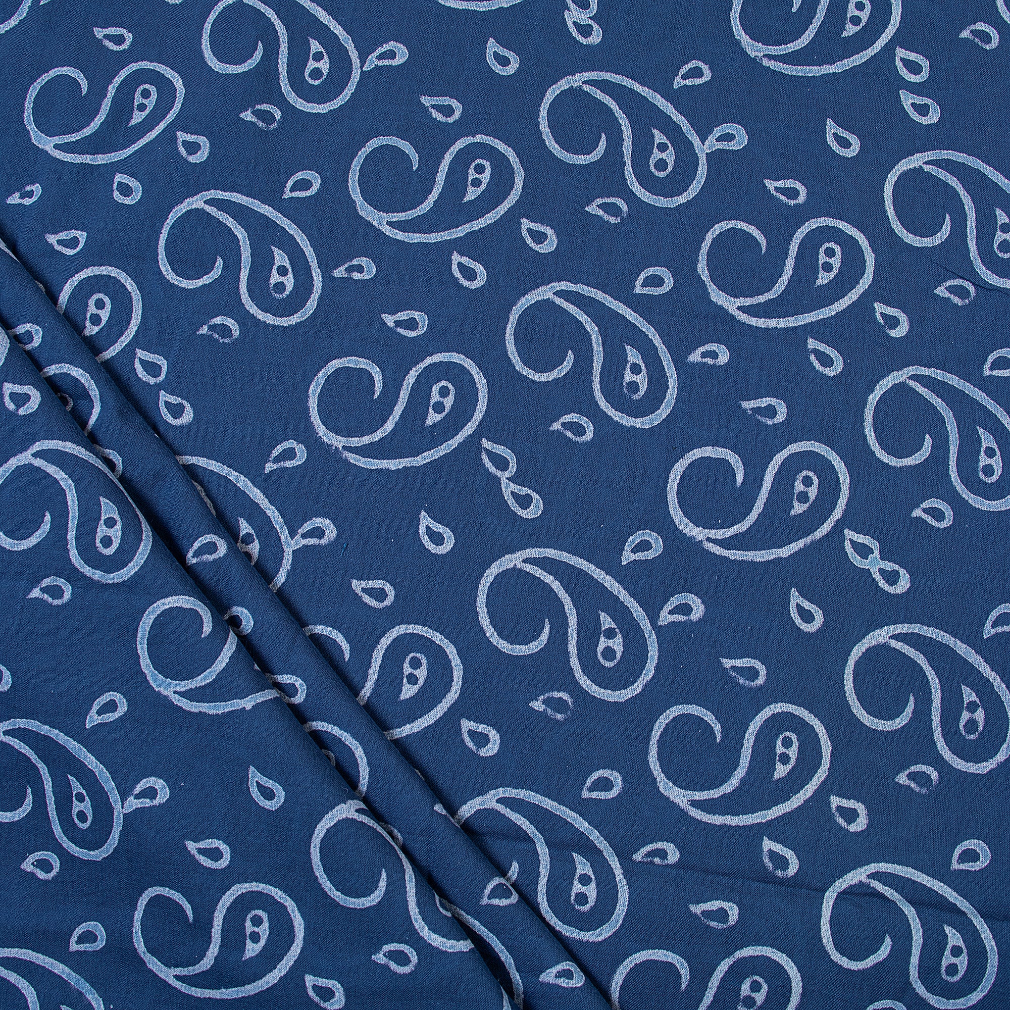 Paisley Hand Printed Cotton Indigo Blue Quilted Fabric Cloth - Image 2