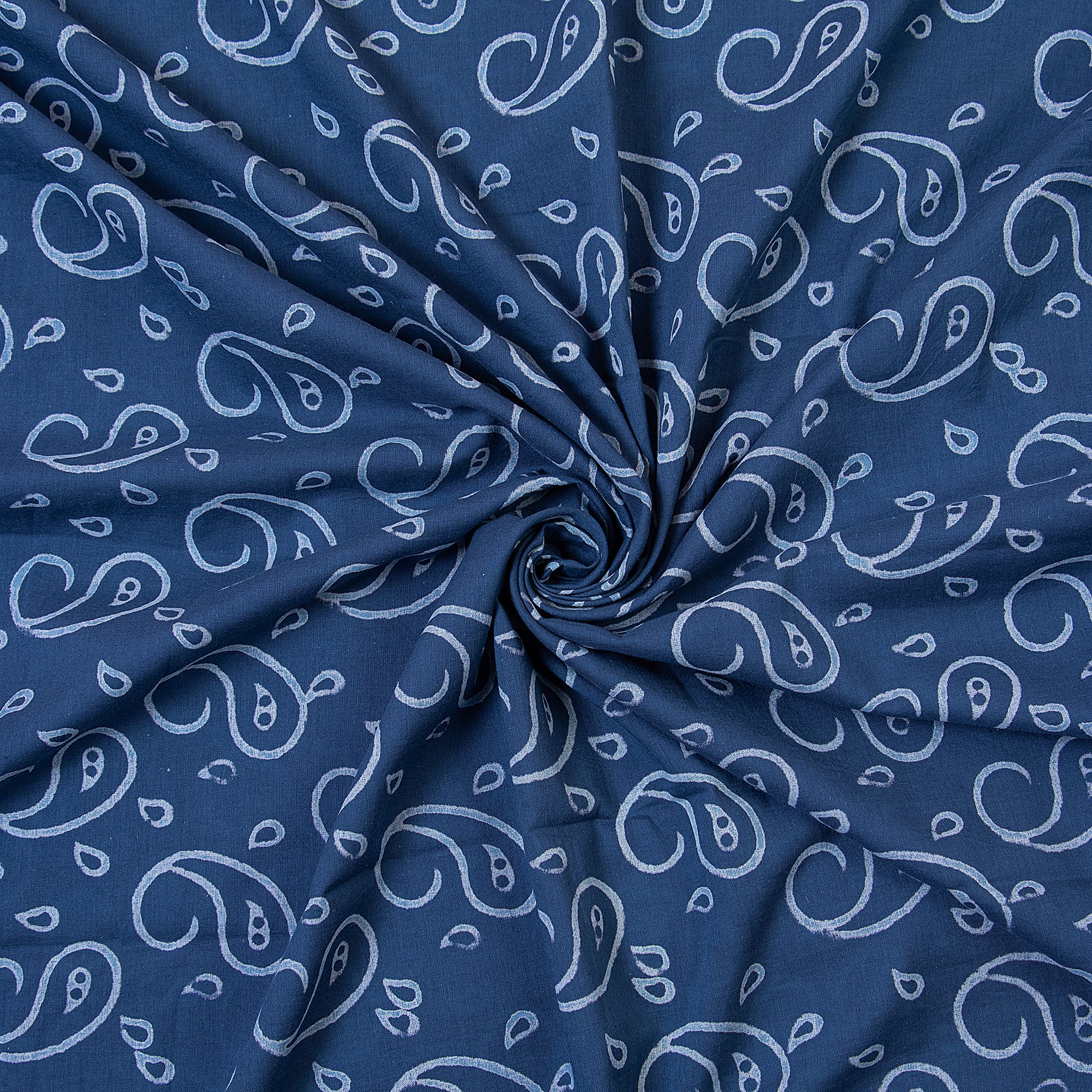 Paisley Hand Printed Cotton Indigo Blue Quilted Fabric Cloth - Image 4