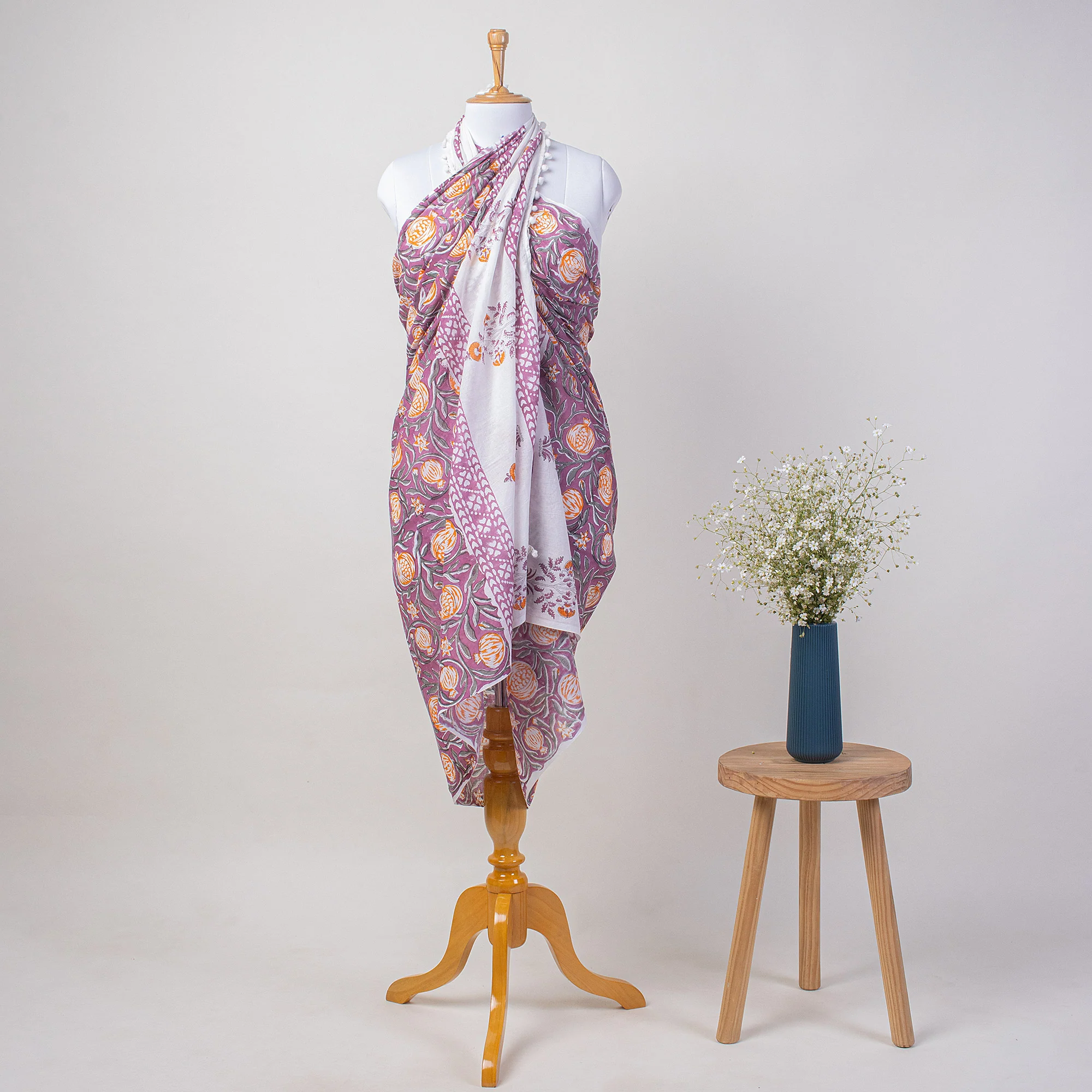 Hand Block Print Cotton Beach Sarong Wrap for Women - Image 5