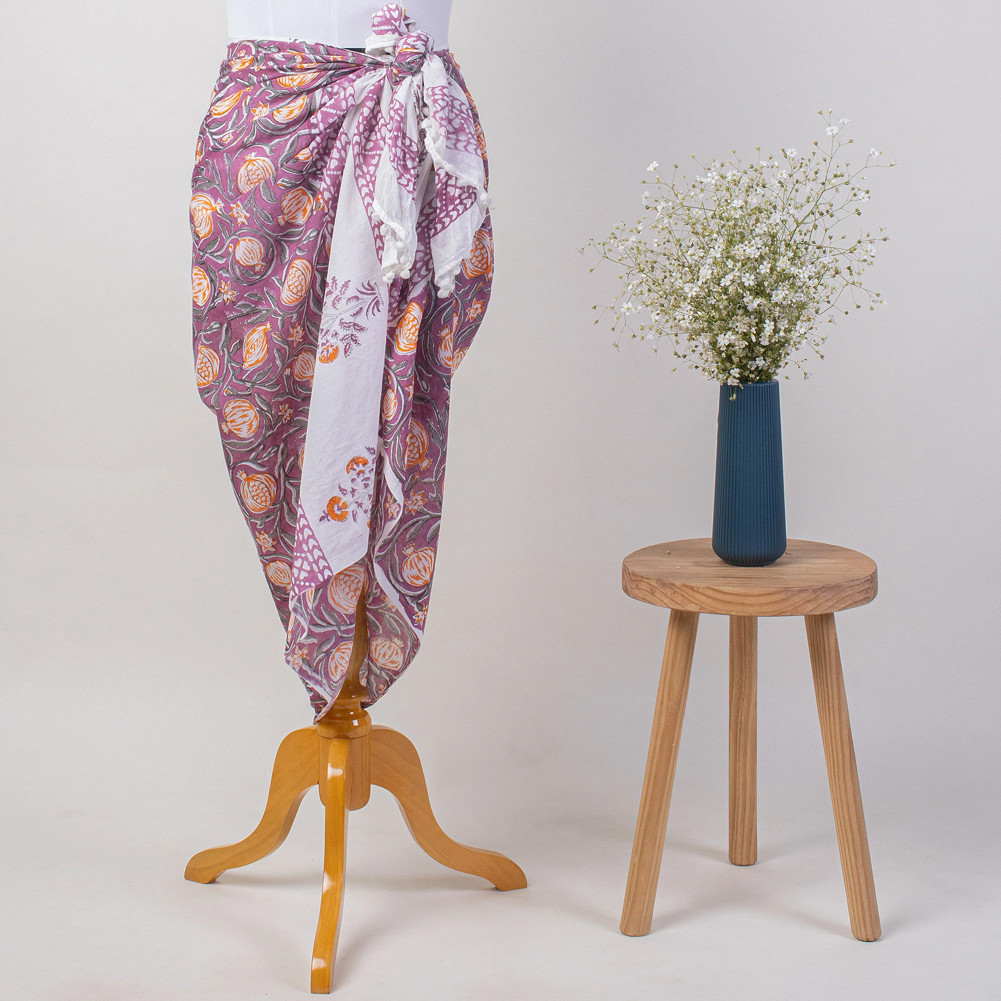 Hand Block Print Cotton Beach Sarong Wrap for Women - Image 6