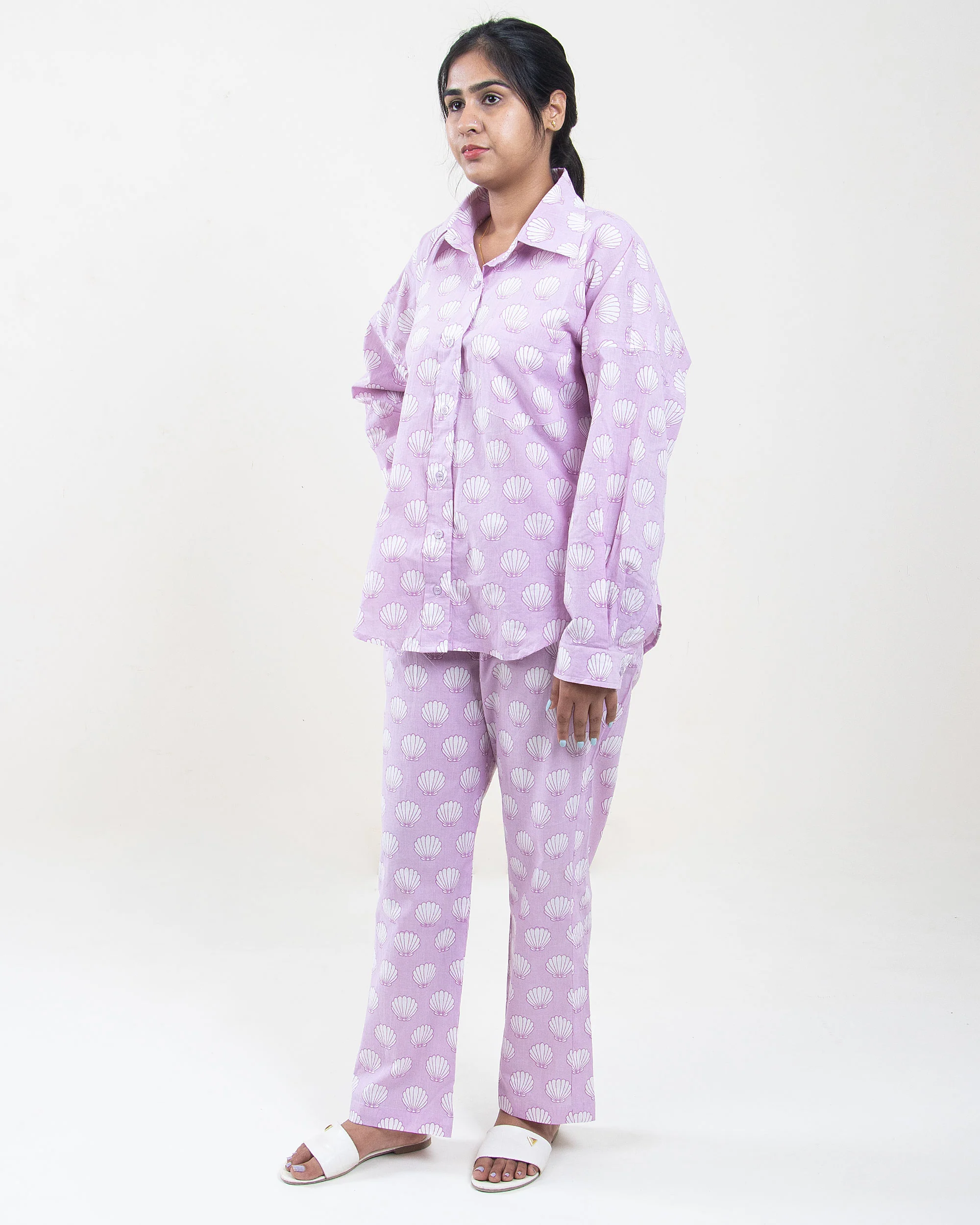Purple Hand Printed Cotton Cord Set for Ladies - Image 3