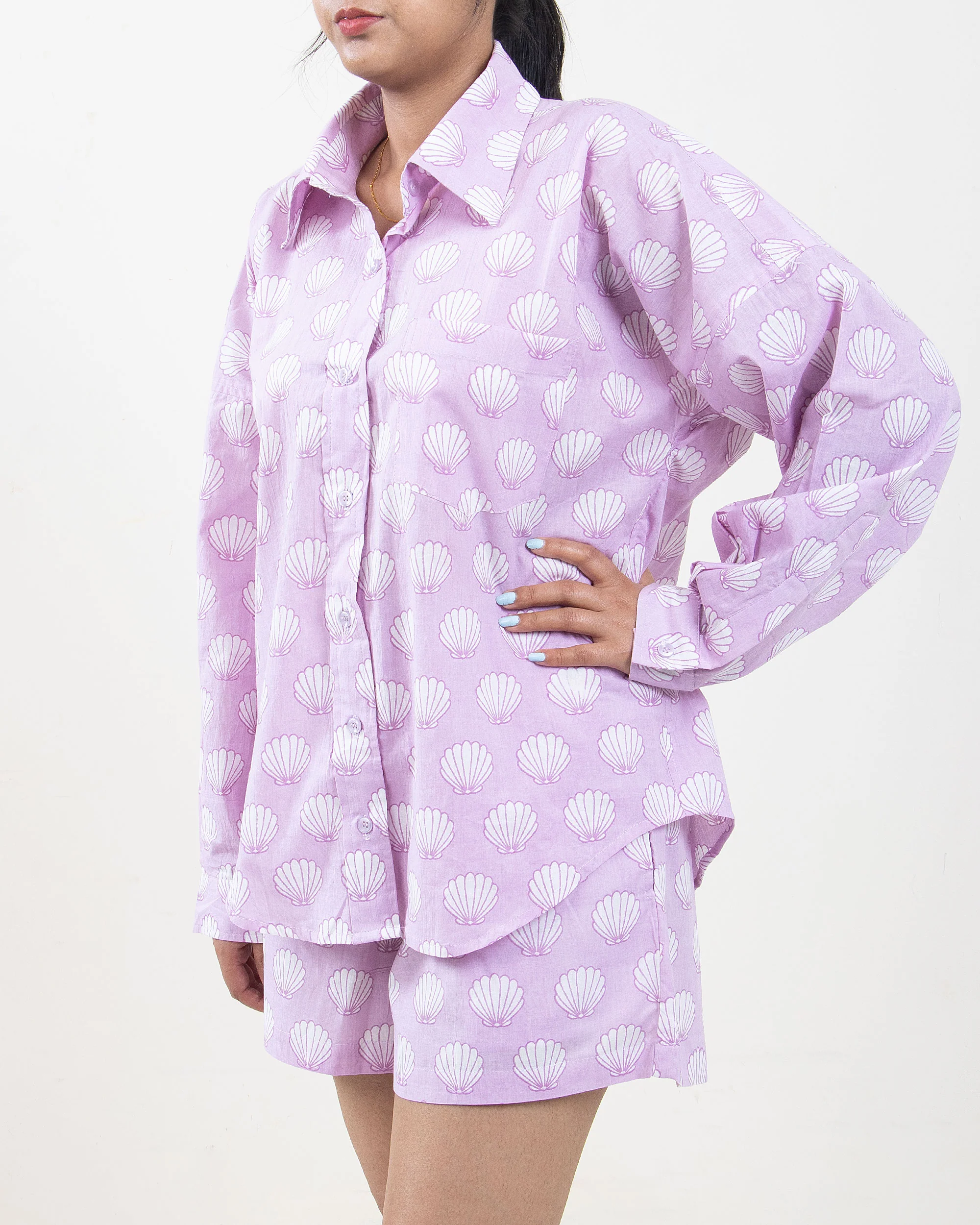 Purple Hand Printed Cotton Cord Set for Ladies - Image 4