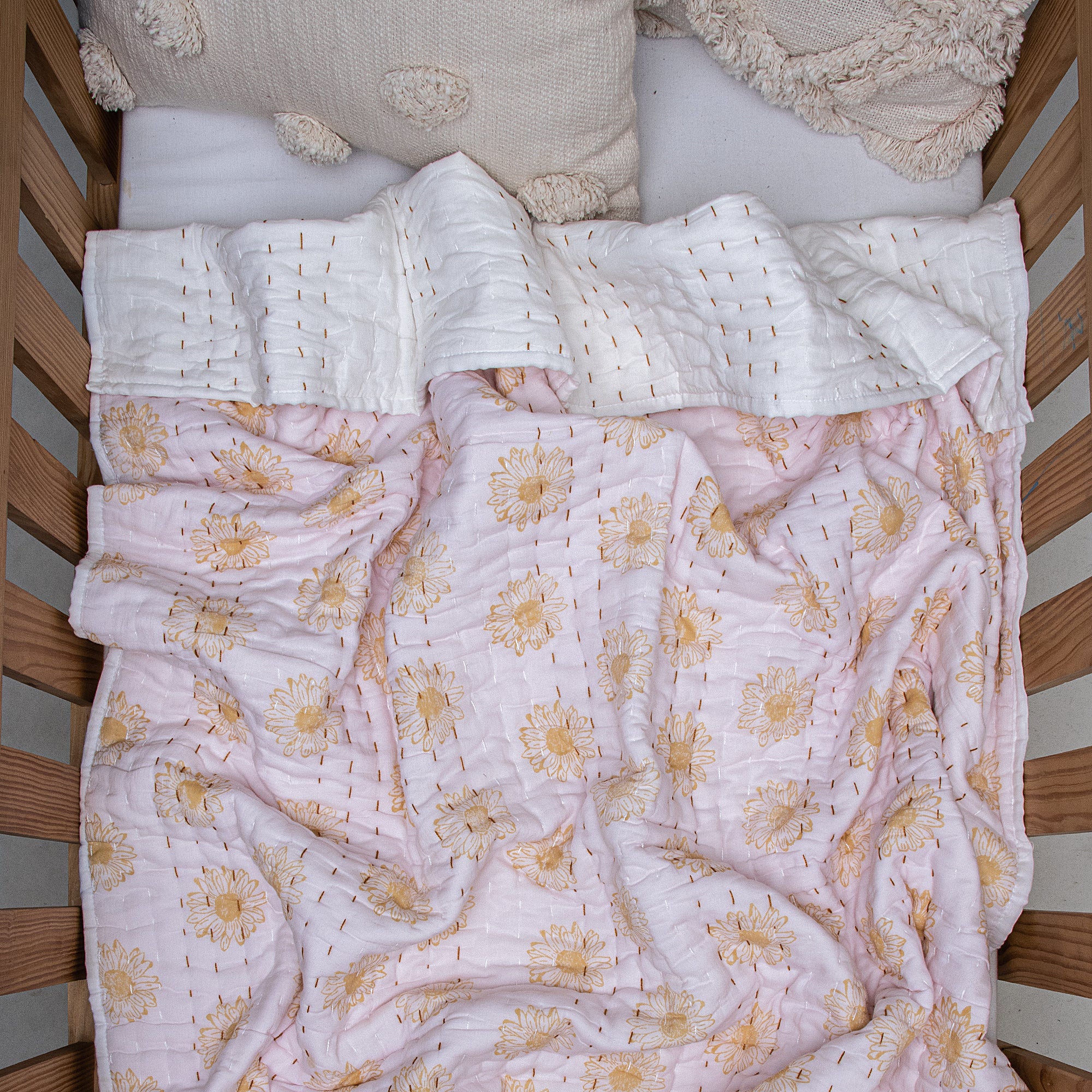 Floral Hand Stitched Pure Cotton Indian Block Print Baby Quilts - Image 3
