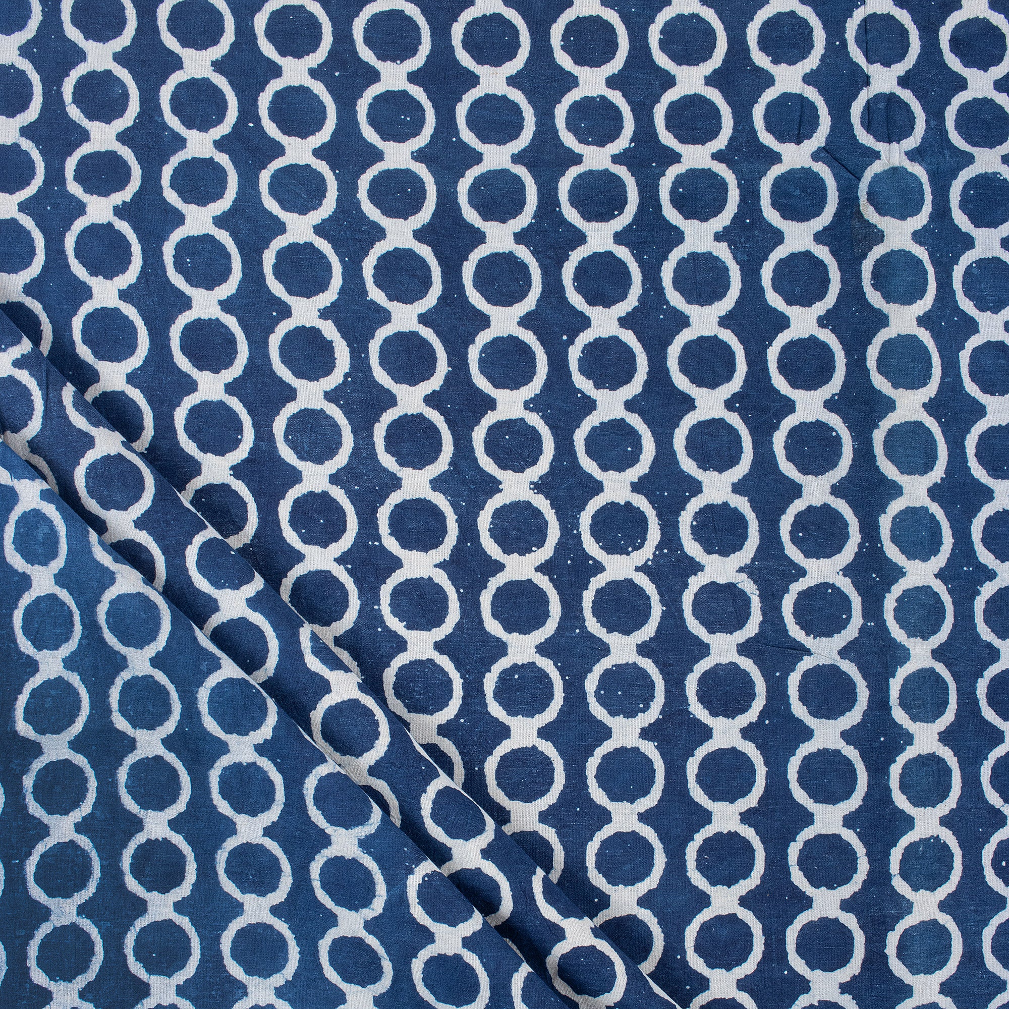 Exclusive Geometrical Hand Block Printed Indigo Blue Cotton Fabric By Yard