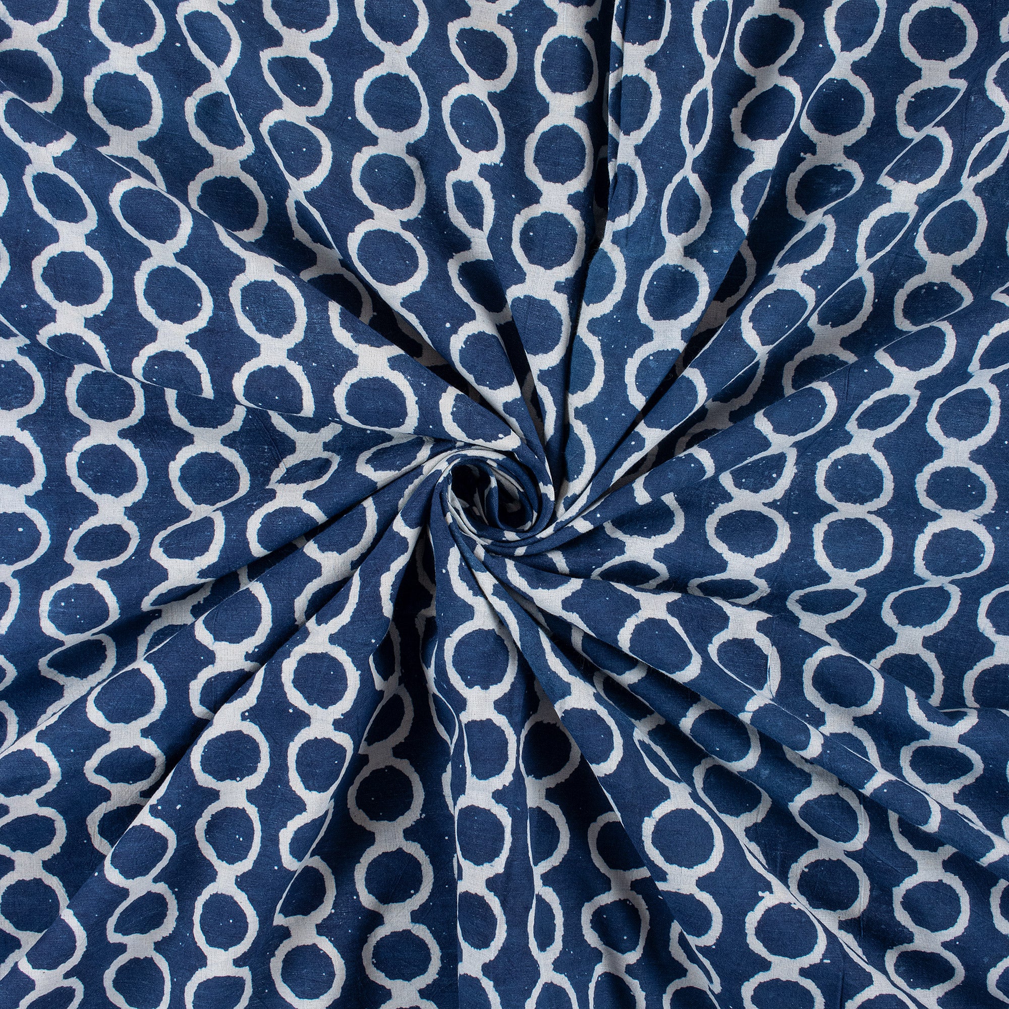 Exclusive Geometrical Hand Block Printed Indigo Blue Cotton Fabric By Yard - Image 2