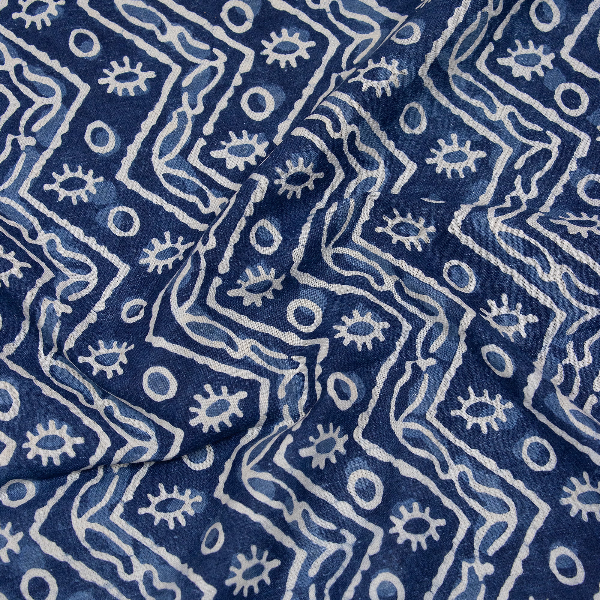 Mud Blocked Handcrafted Pure Cotton Indigo Blue Printed Running Fabrics - Image 4