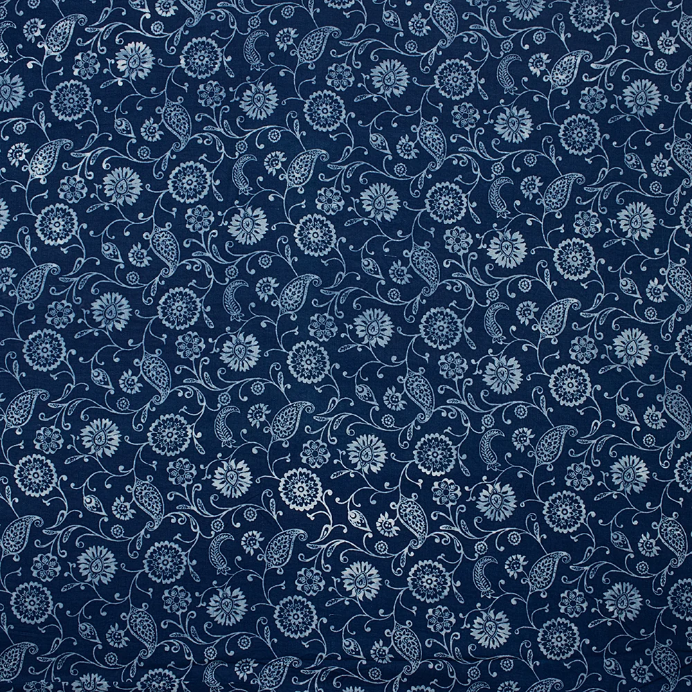 Indigo Blue Hand Printed Floral Cotton Multi Used Sewing Fabric - Image 6