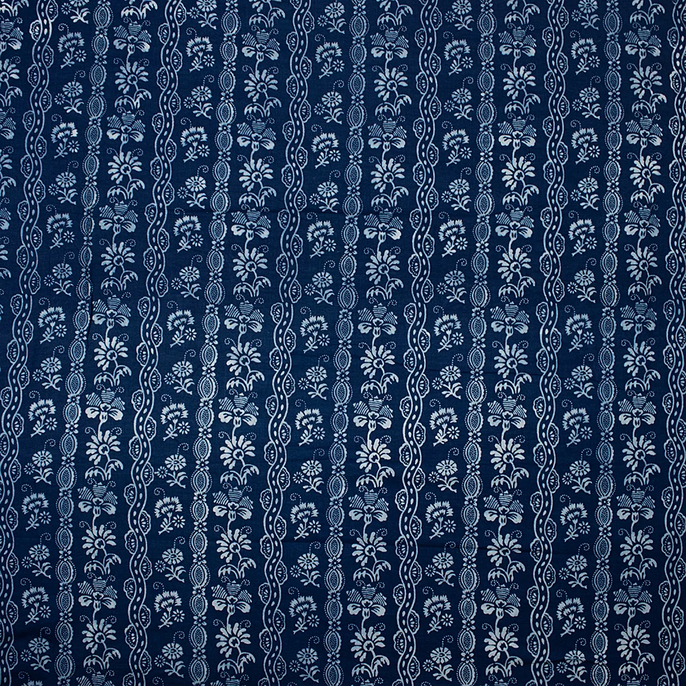 Handcrafted Pure Cotton Indigo Blue Floral Print Running Fabric for Clothing - Image 6