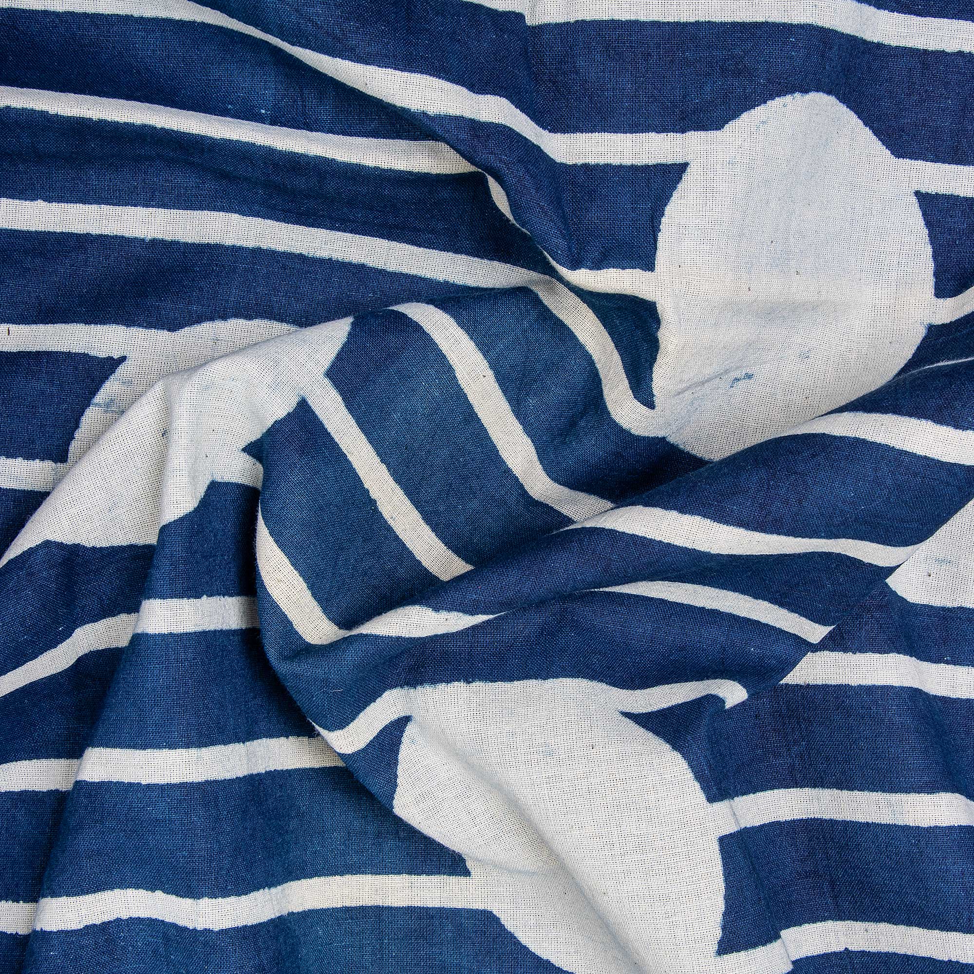 Indigo Blue Polka Dots Hand Printed Women's Dress Material Cotton Fabric Cloth - Image 5