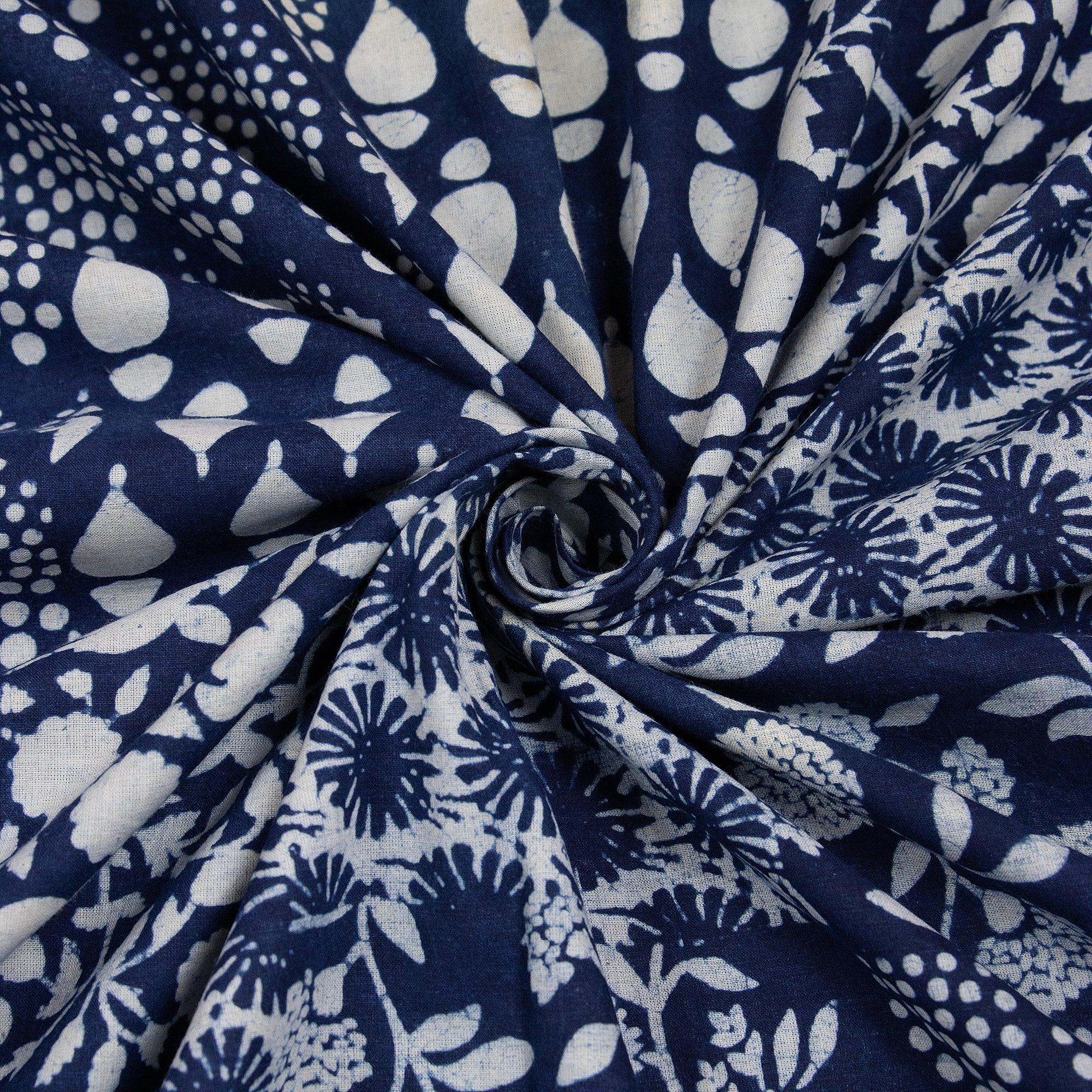 Indigo Blue Patchwork Print Indian Pure Cotton Light Weighted Fabric By Yard - Image 5