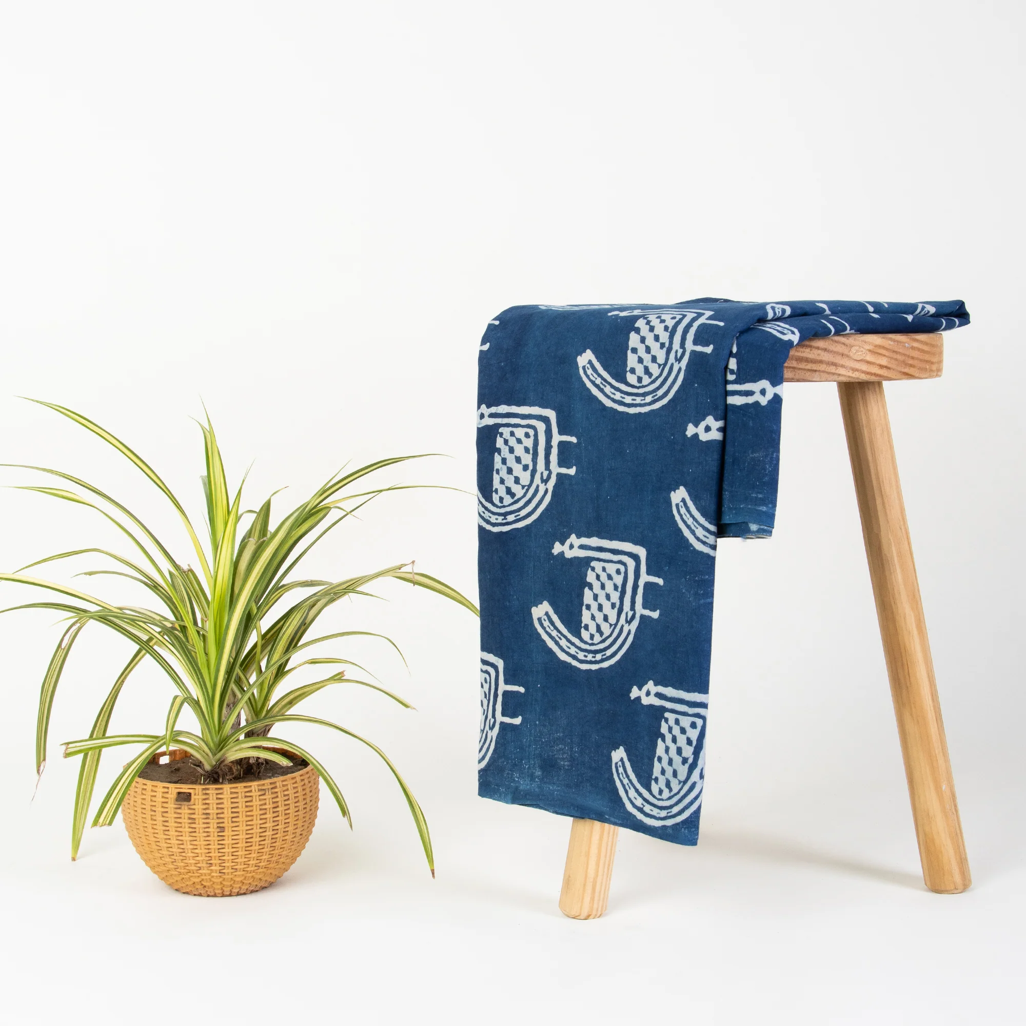 Animal Print Natural Handcrafted Indigo Blue Cotton Textile Fabric - Image 5