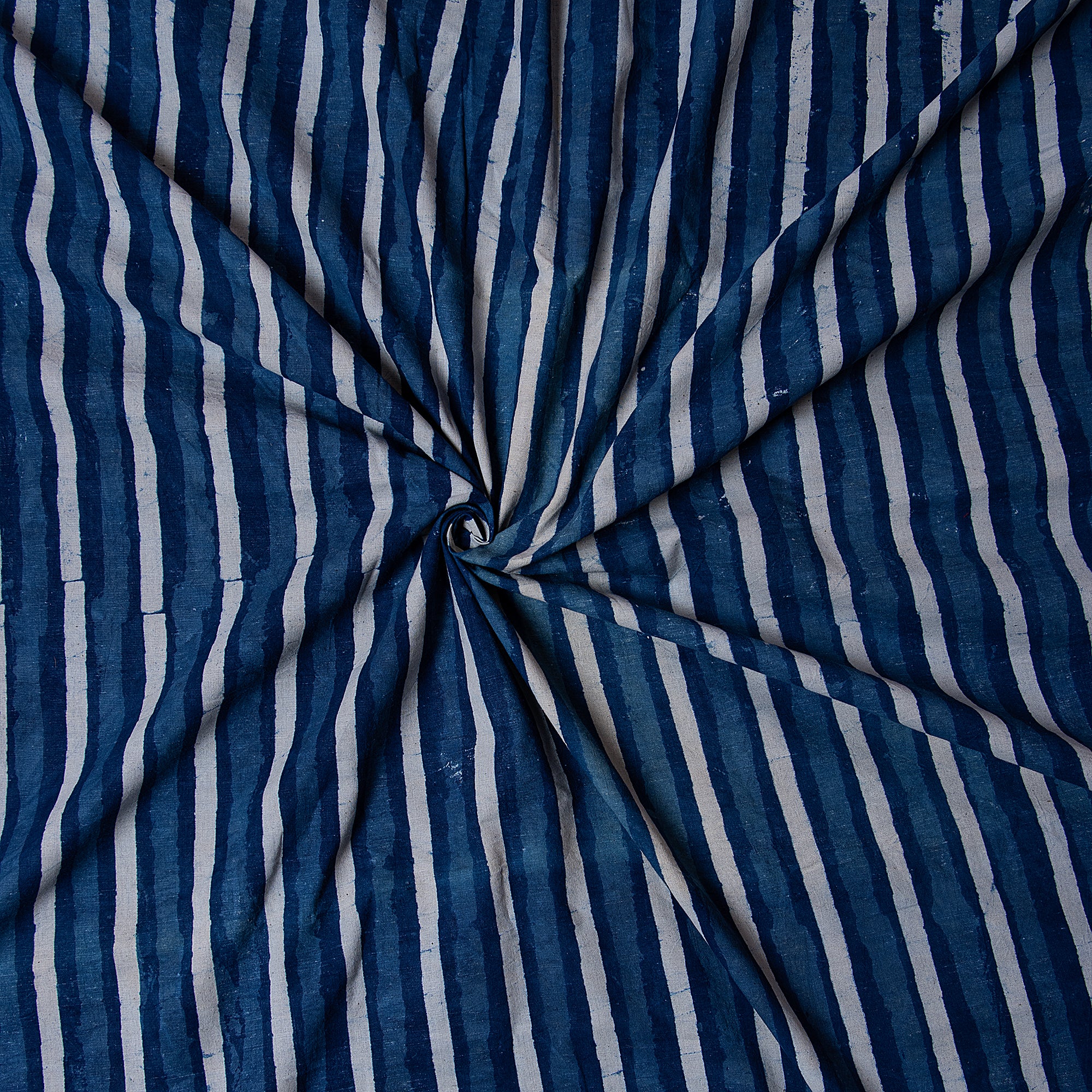 Indigo Blue Striped Hand Printed Soft Cotton Summer Dress Material Fabric - Image 4