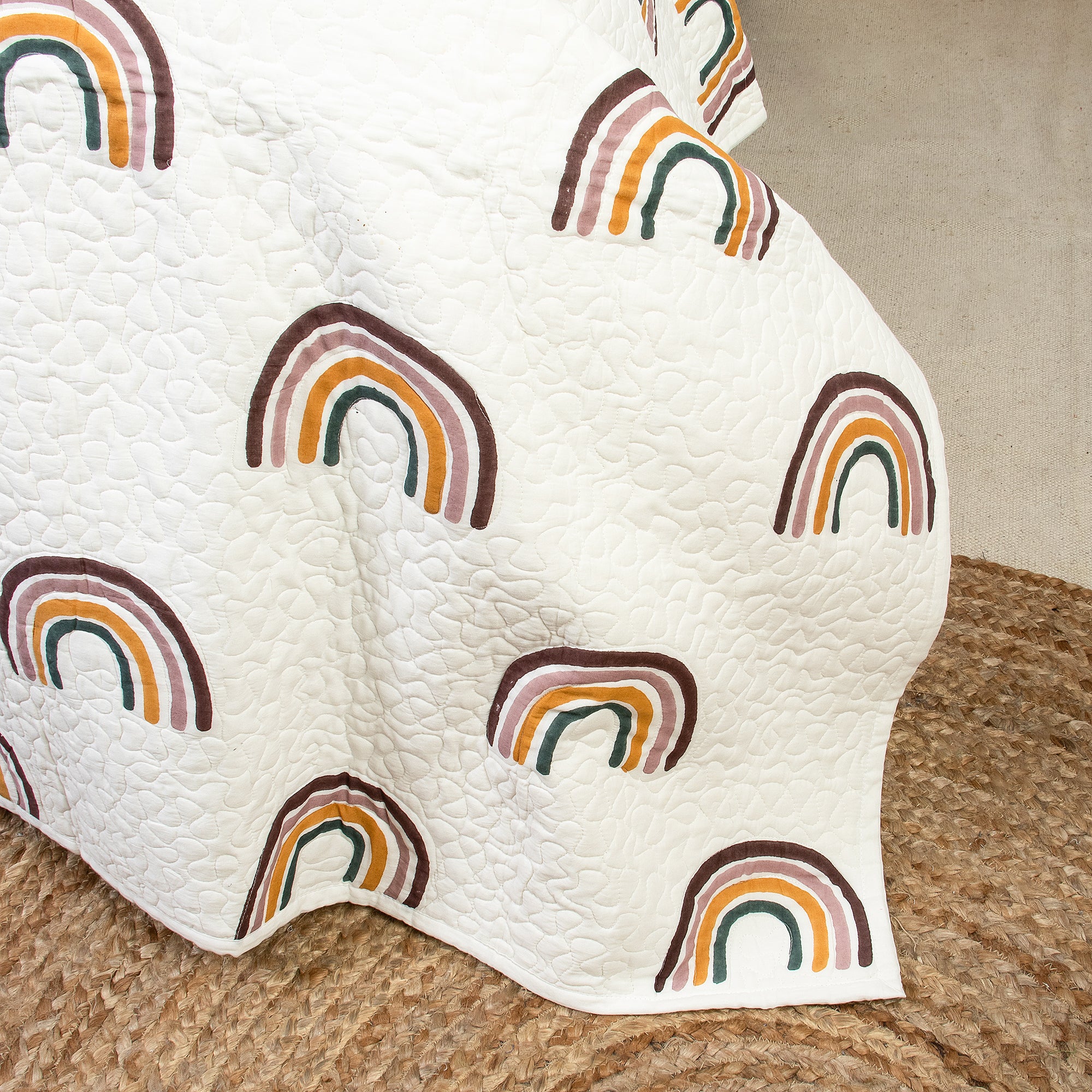 Rainbow Hand Block Printed Cotton Machine Quilts - Image 3