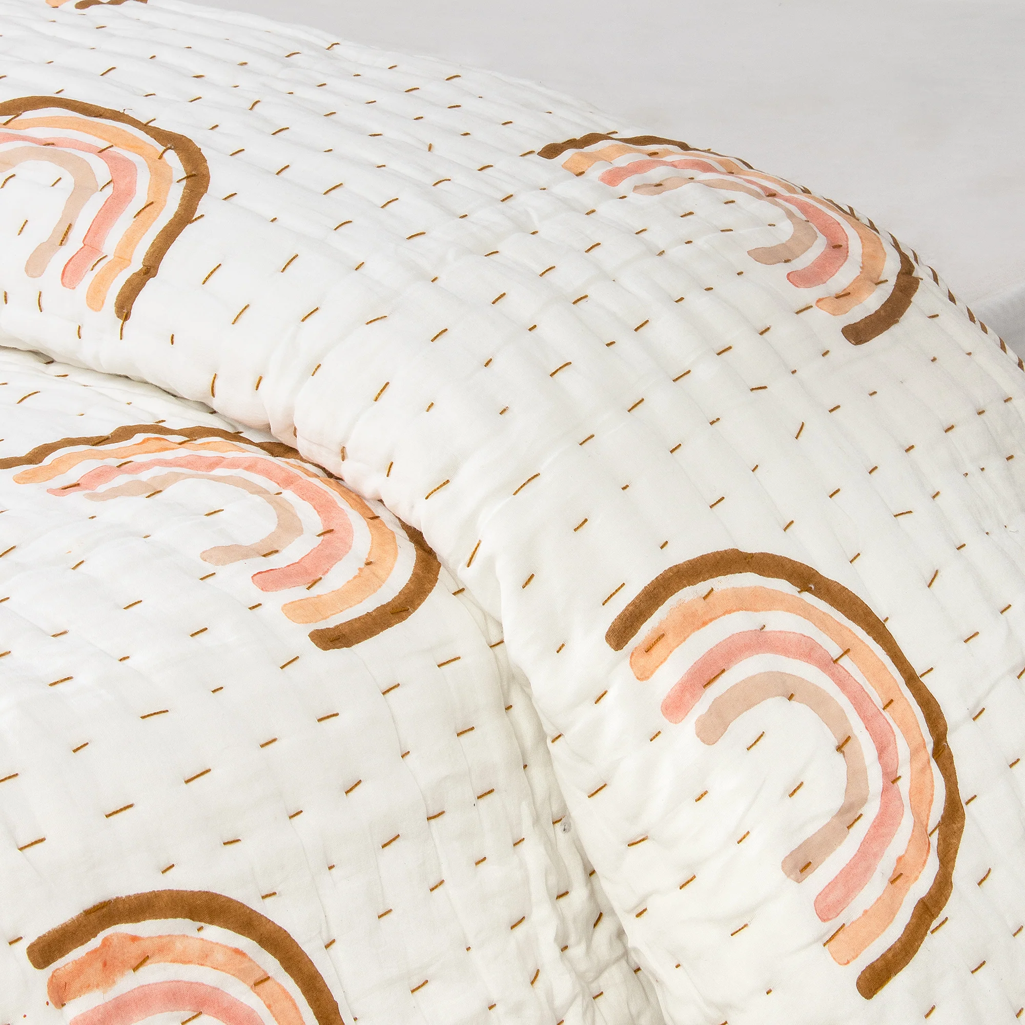 Rainbow Hand Block Printed Reversible Cotton Kantha Quilt - Image 4