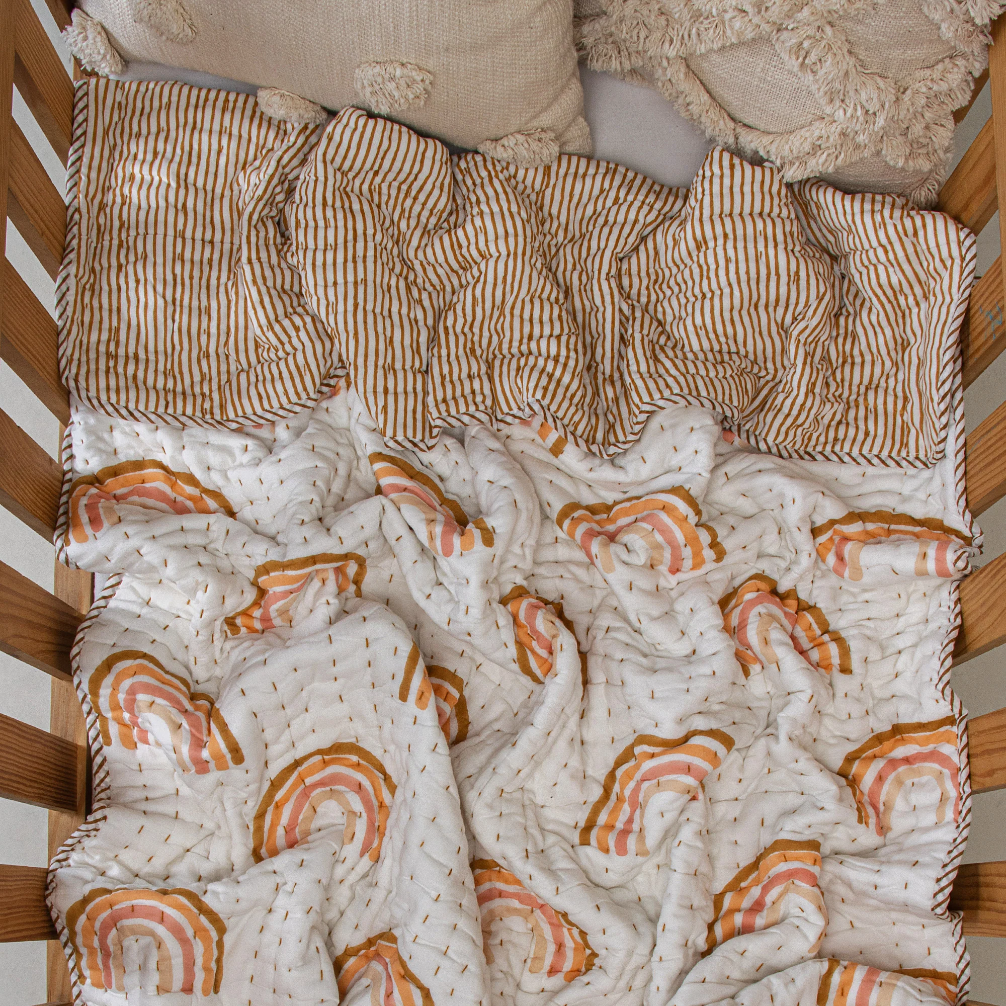 Rainbow Hand Block Printed Pure Cotton Baby Blanket - Image 4