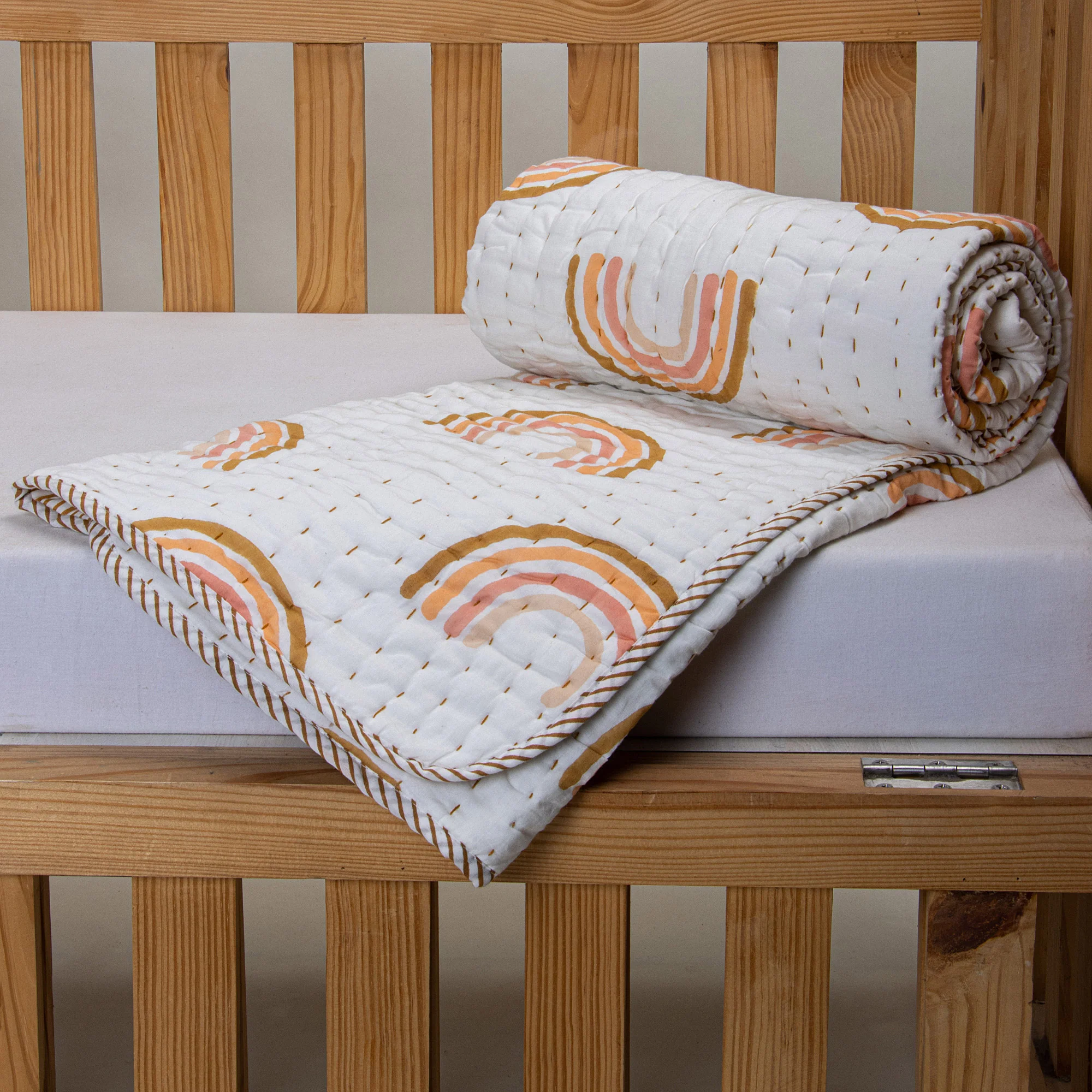 Rainbow Hand Block Printed Pure Cotton Baby Blanket - Image 5
