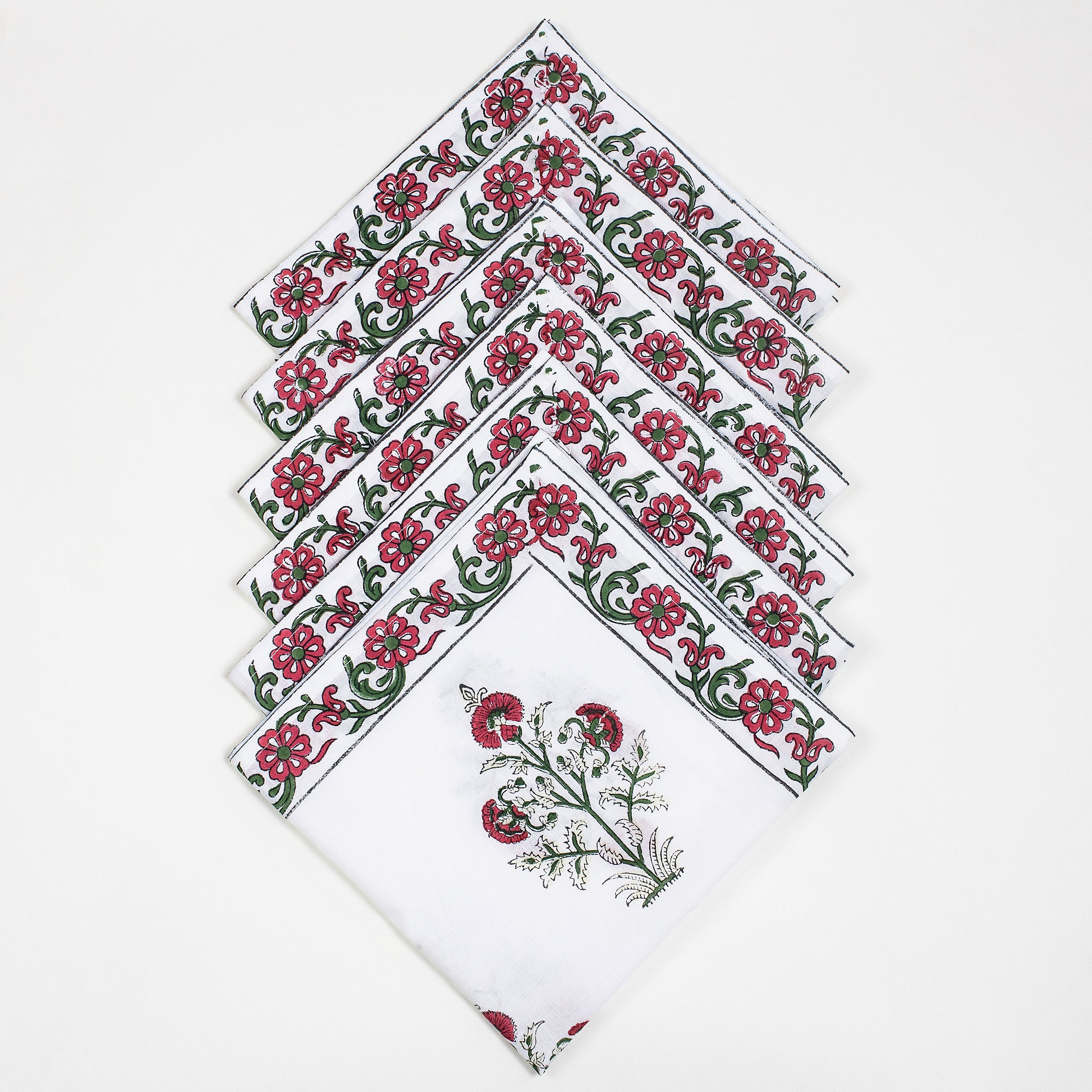 Floral Cotton Hand Block Printed Table Napkin For Dinner