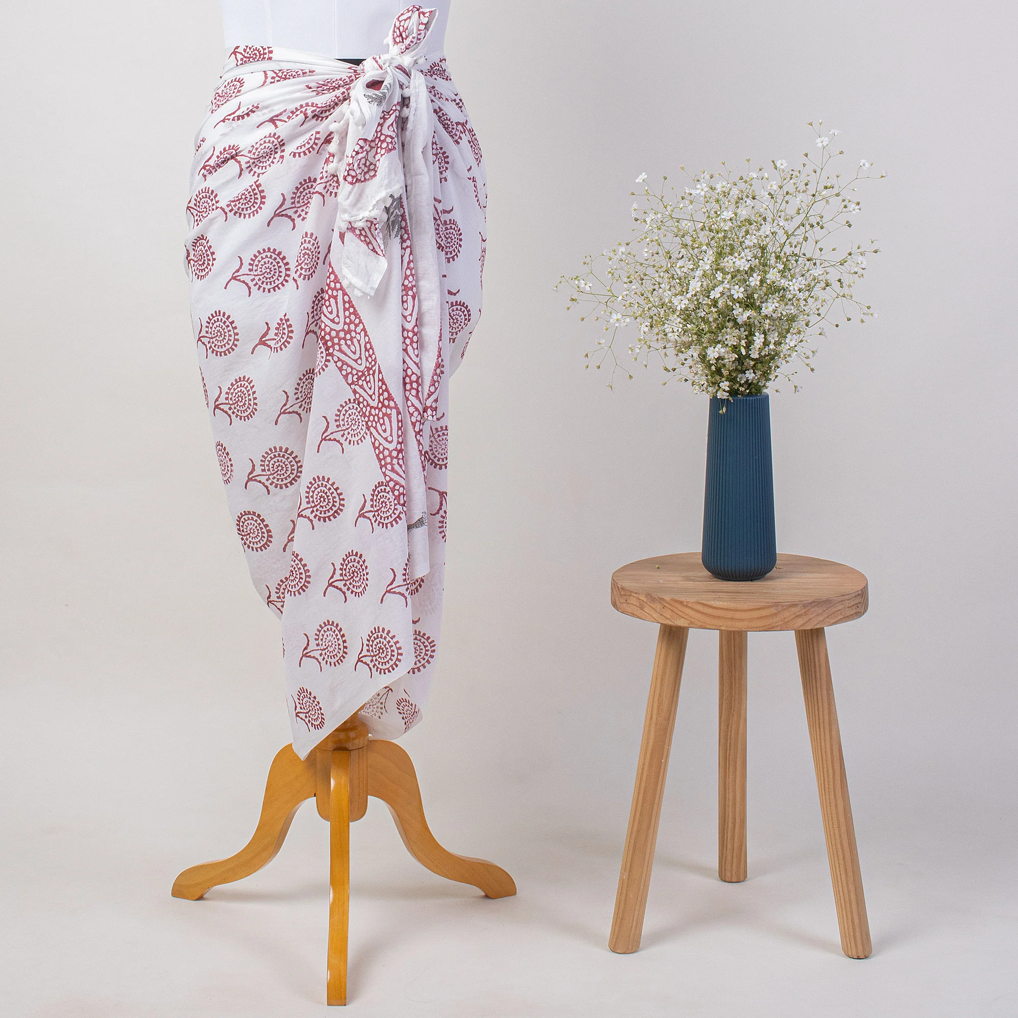Floral Hand Block Print Fabric Beach Sarong Wrap For Women - Image 5