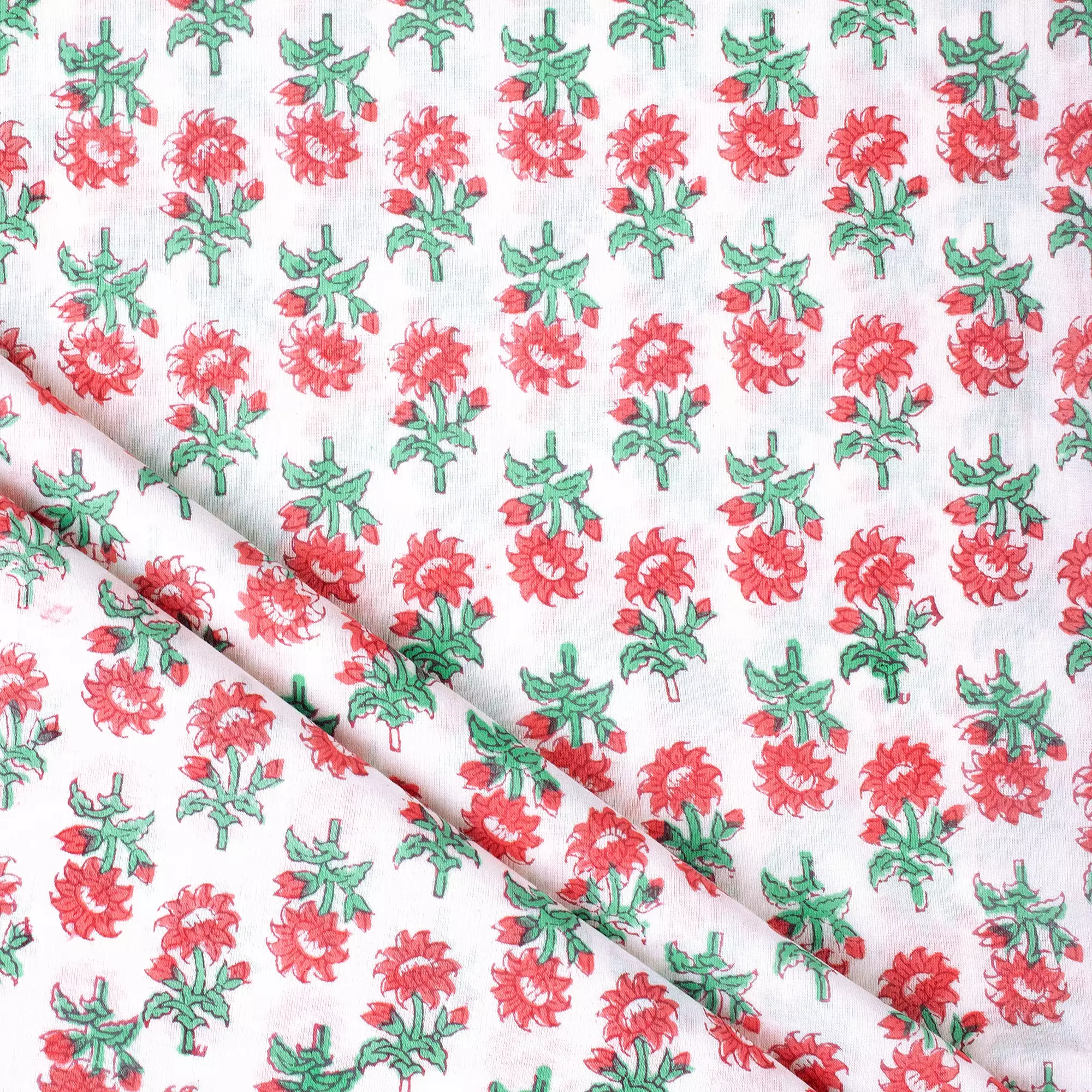 Floral Hand Block Printed Cotton Fabric for Clothing