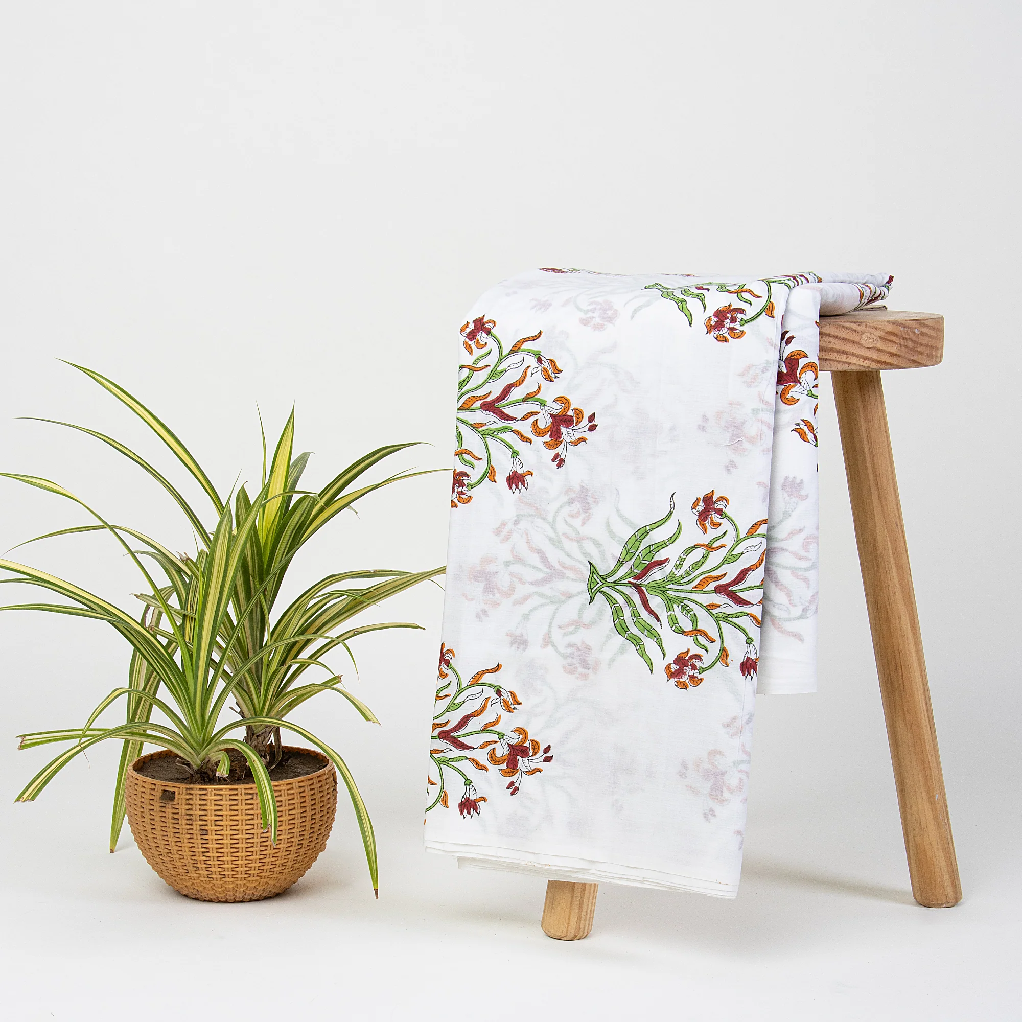 Floral Indian Hand Block Printed Pure Cotton Fabric by Yard - Image 4
