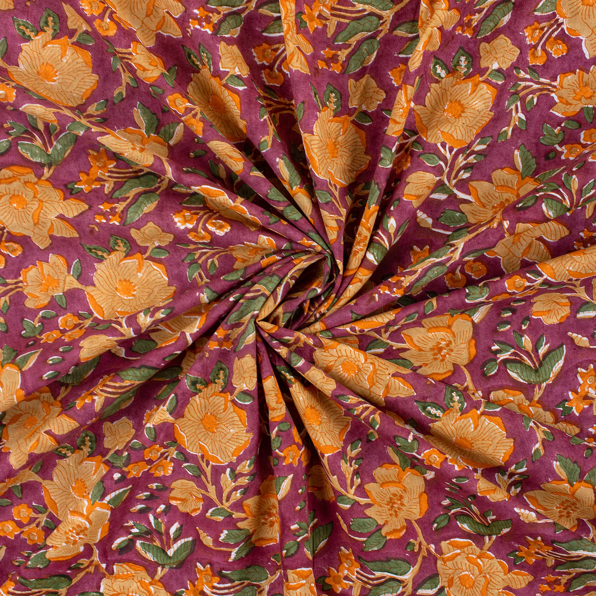Floral Hand Block Printed Indian Fabric - Image 4