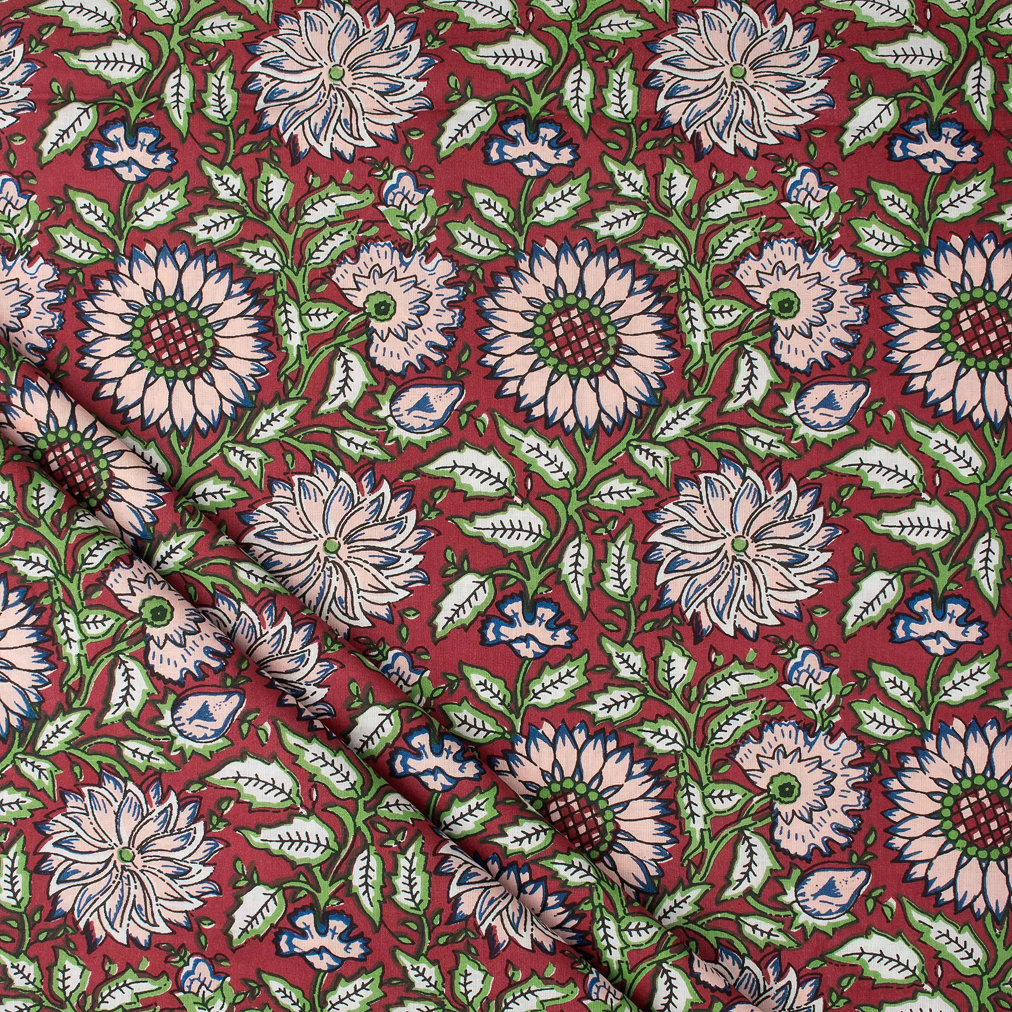 Floral Hand Block Printed Organic Cotton Fabric