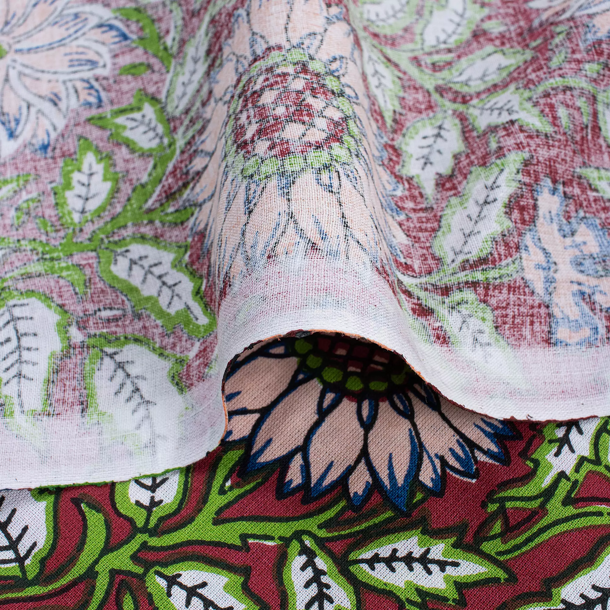 Floral Hand Block Printed Organic Cotton Fabric - Image 2