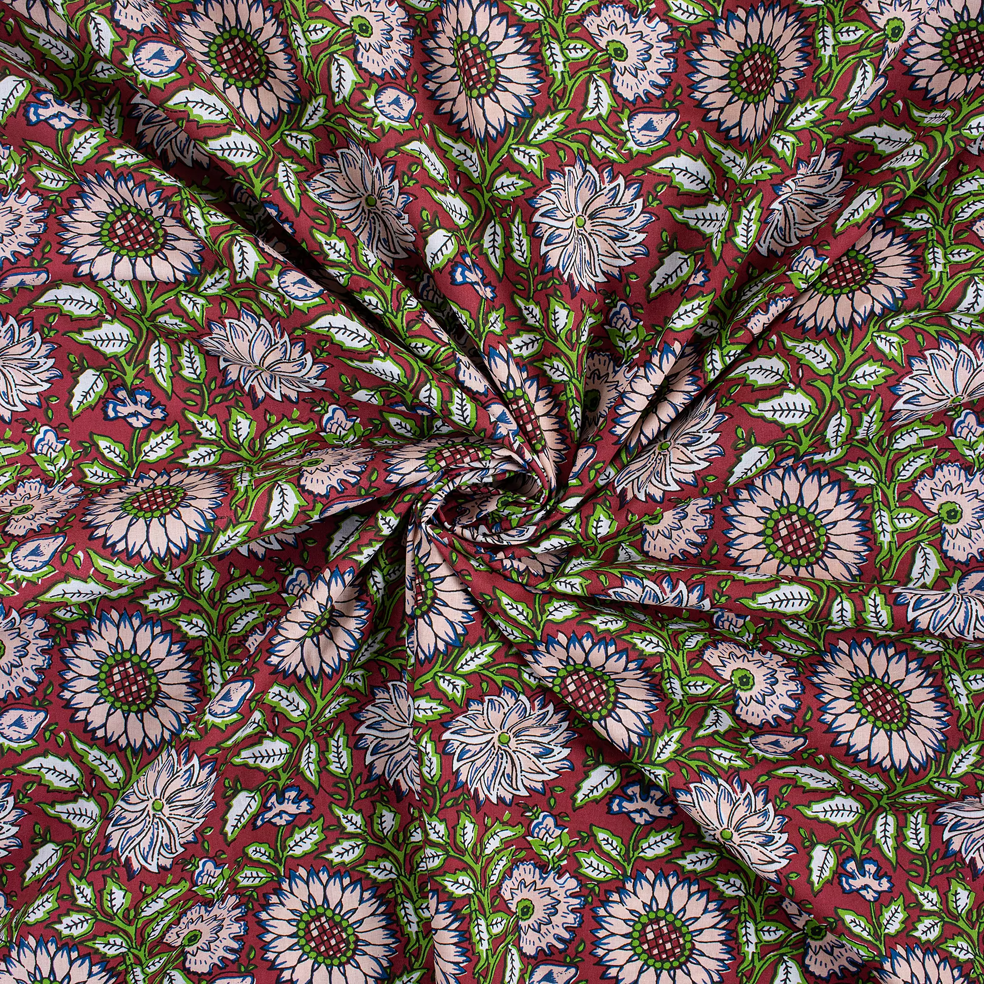 Floral Hand Block Printed Organic Cotton Fabric - Image 4