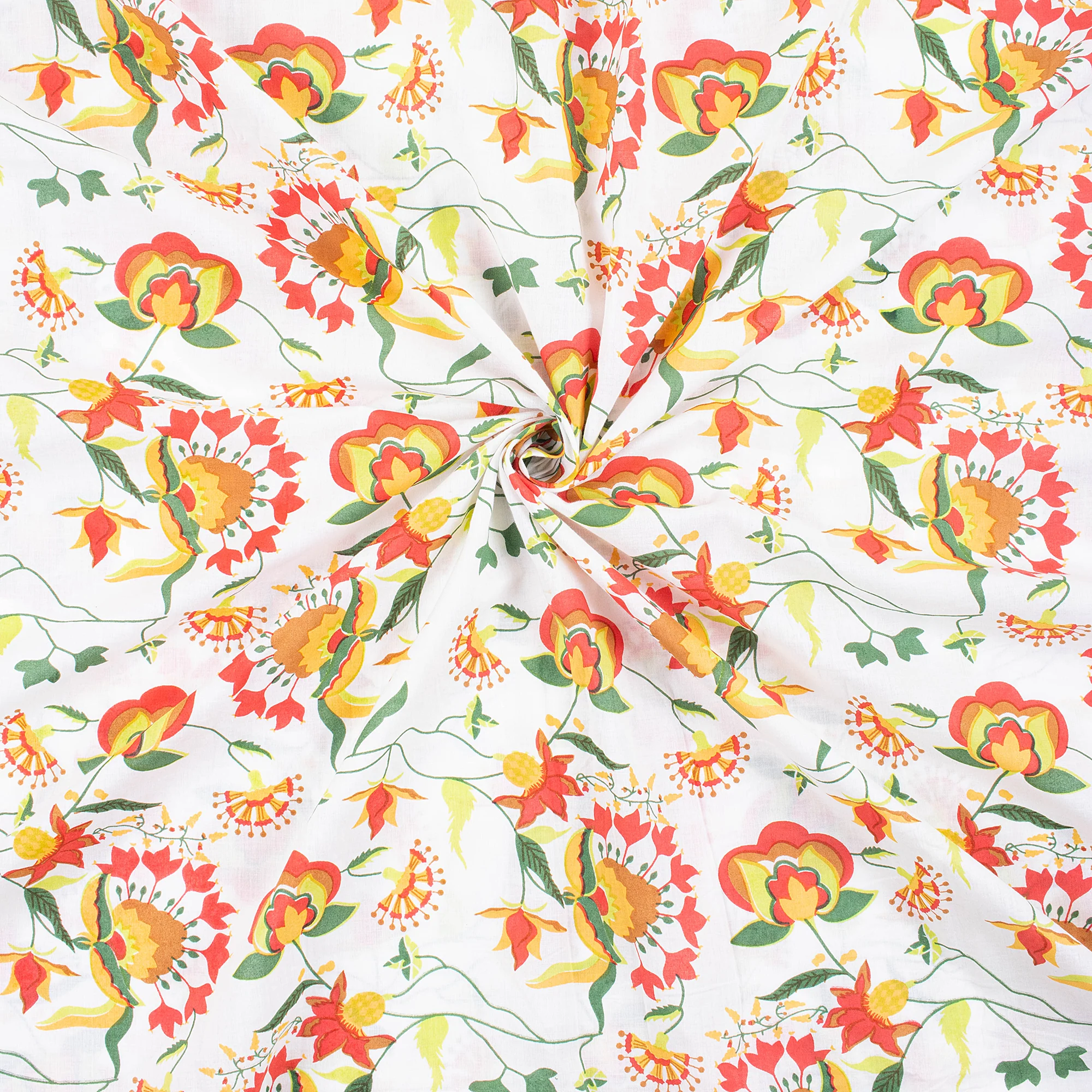 Red Floral Organic Cotton Hand Block Printed Fabric - Image 2