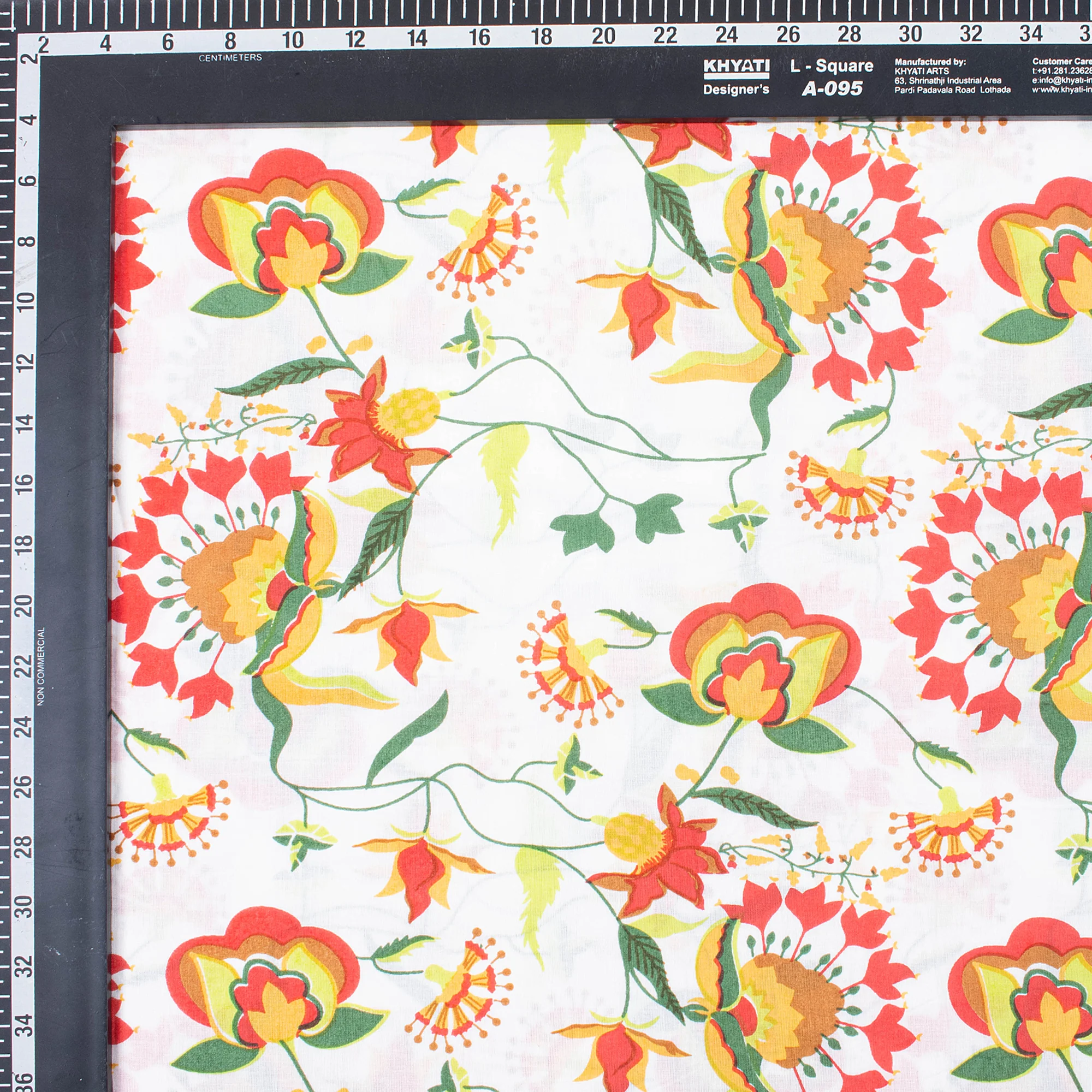 Red Floral Organic Cotton Hand Block Printed Fabric - Image 3