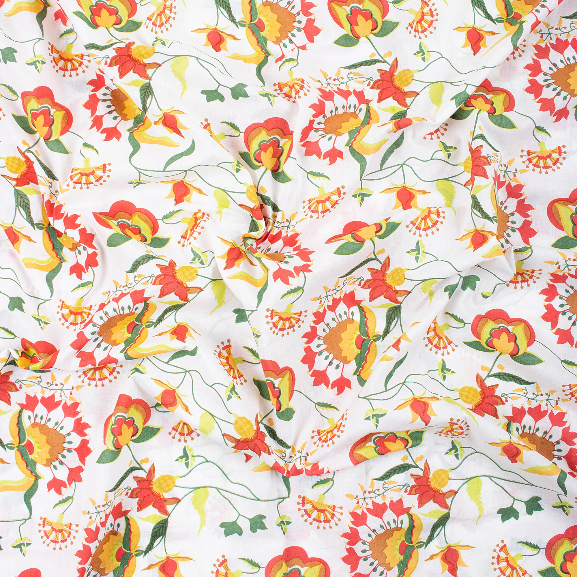 Red Floral Organic Cotton Hand Block Printed Fabric - Image 4