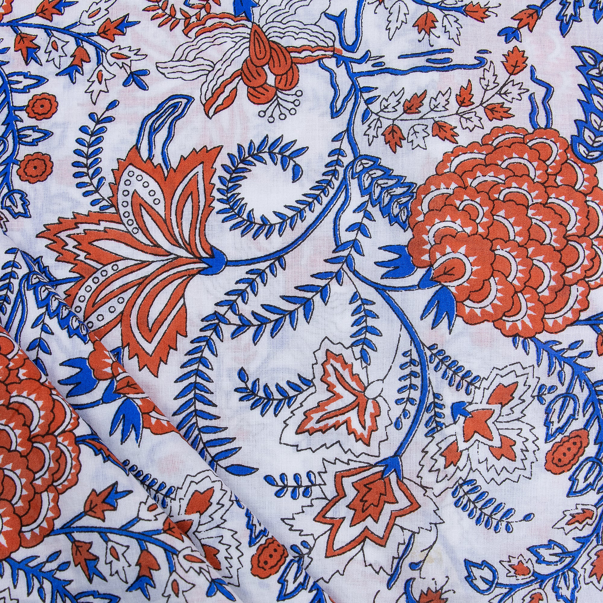 Organic Floral Indian Hand Block Printed Cotton Dress Fabric