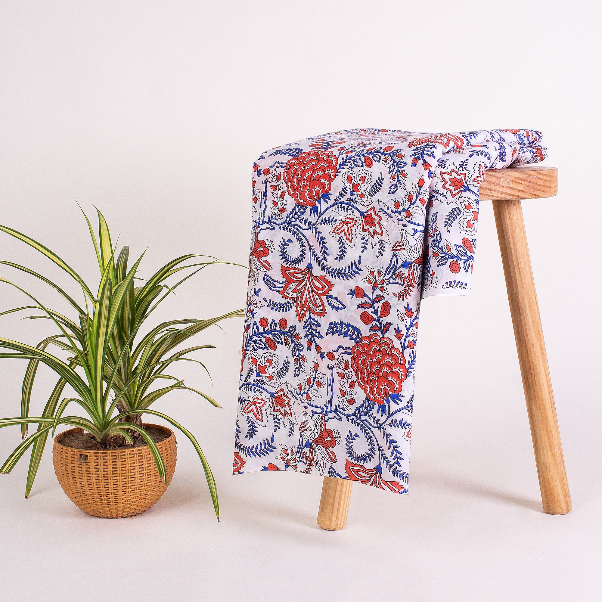 Organic Floral Indian Hand Block Printed Cotton Dress Fabric - Image 2